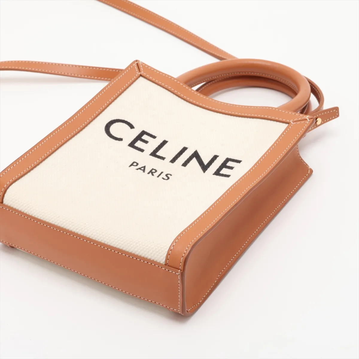 Mini Vertical Cabas Canvas x Leather 2-Way Handbag Beige x Brown — view 3