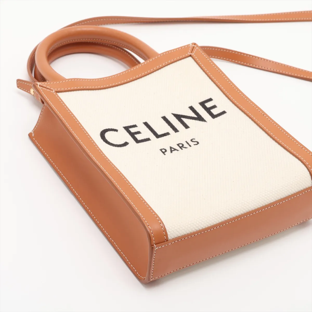 Mini Vertical Cabas Canvas x Leather 2-Way Handbag Beige x Brown — view 4