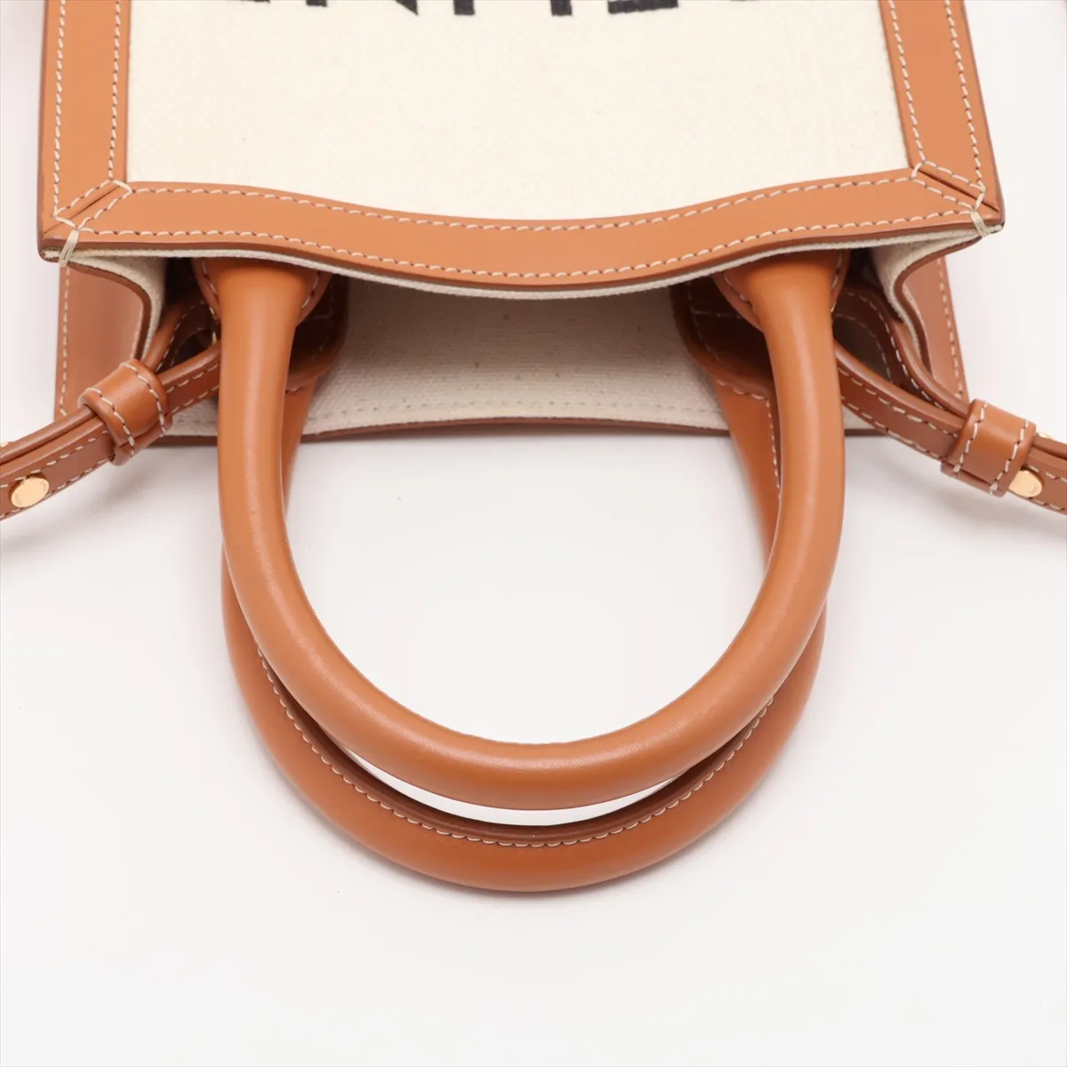 Mini Vertical Cabas Canvas x Leather 2-Way Handbag Beige x Brown — view 5