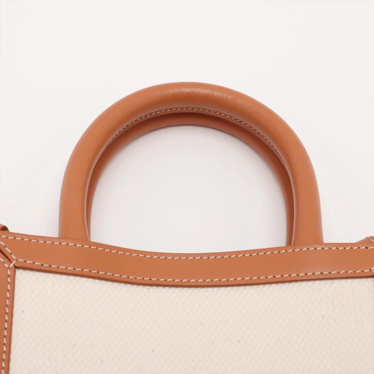 Mini Vertical Cabas Canvas x Leather 2-Way Handbag Beige x Brown — view 6