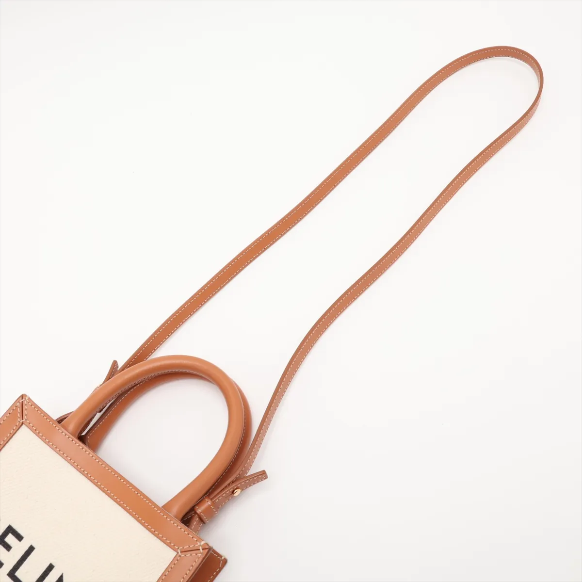 Mini Vertical Cabas Canvas x Leather 2-Way Handbag Beige x Brown — view 7