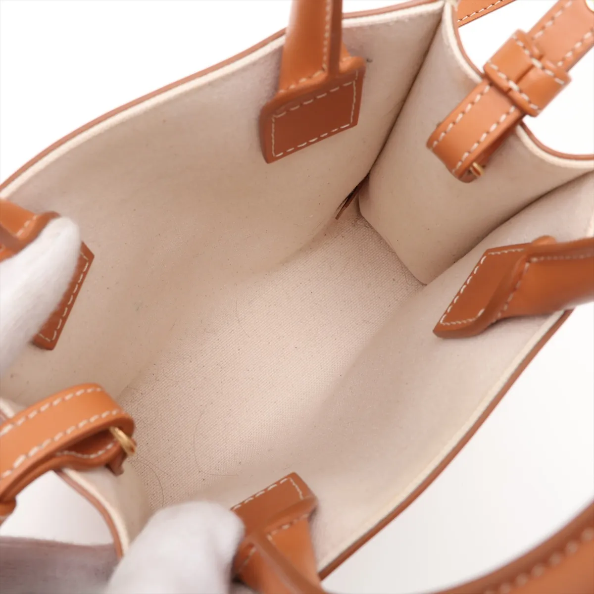 Mini Vertical Cabas Canvas x Leather 2-Way Handbag Beige x Brown — view 8