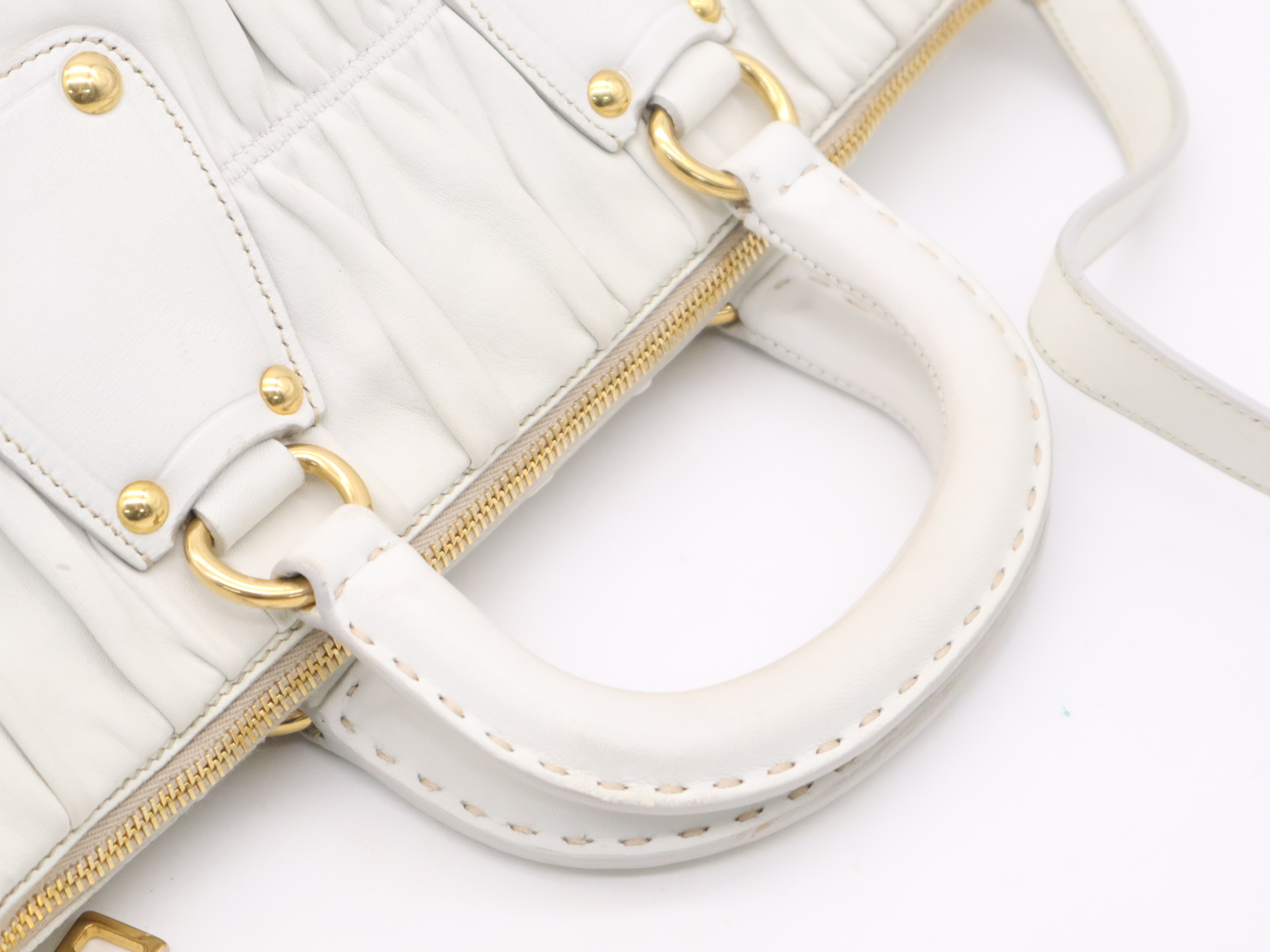 Leather 2-Way Gathered Handbag with Shoulder Strap and Dust Bag — view 6