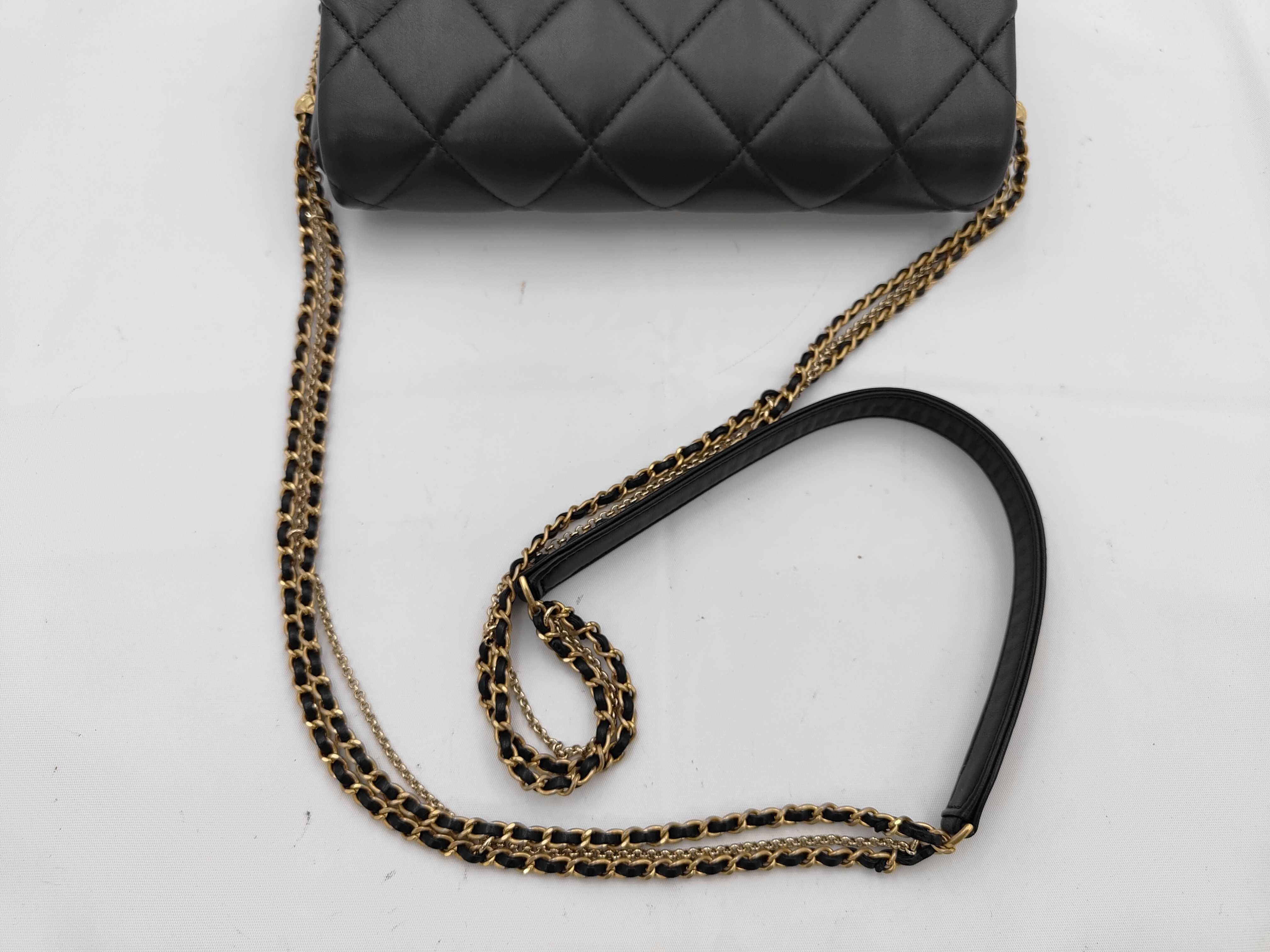 Matelassé Chain Shoulder Bag, Lambskin, Black, Pearl — view 3