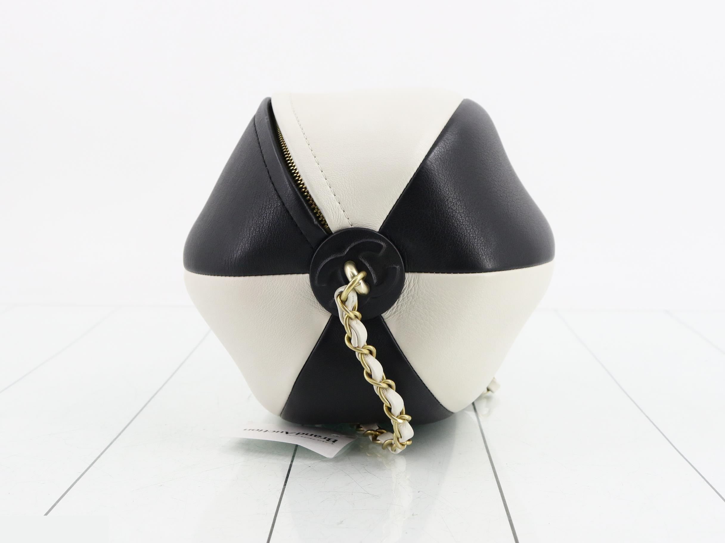 Leather Beach Ball Chain Shoulder Bag, Two-Tone — view 3