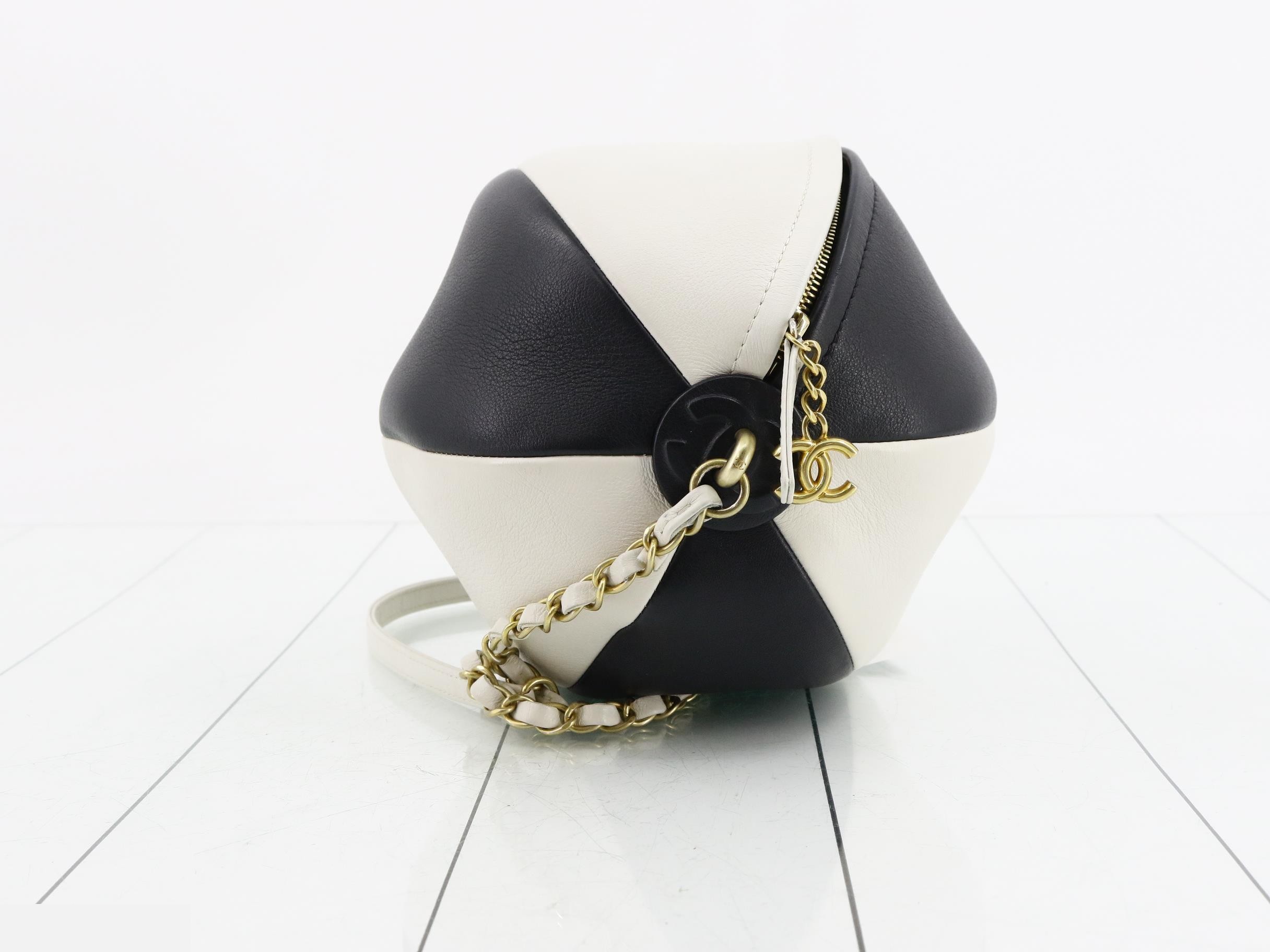 Leather Beach Ball Chain Shoulder Bag, Two-Tone — view 4