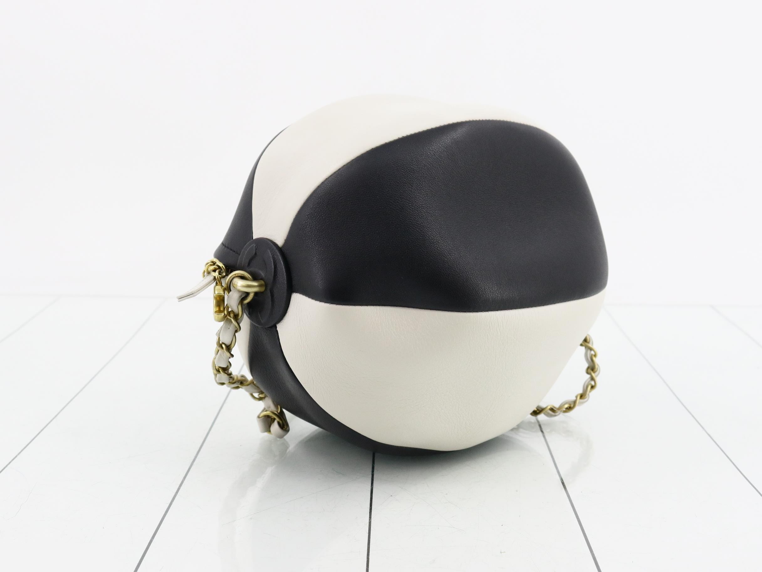 Leather Beach Ball Chain Shoulder Bag, Two-Tone — view 5