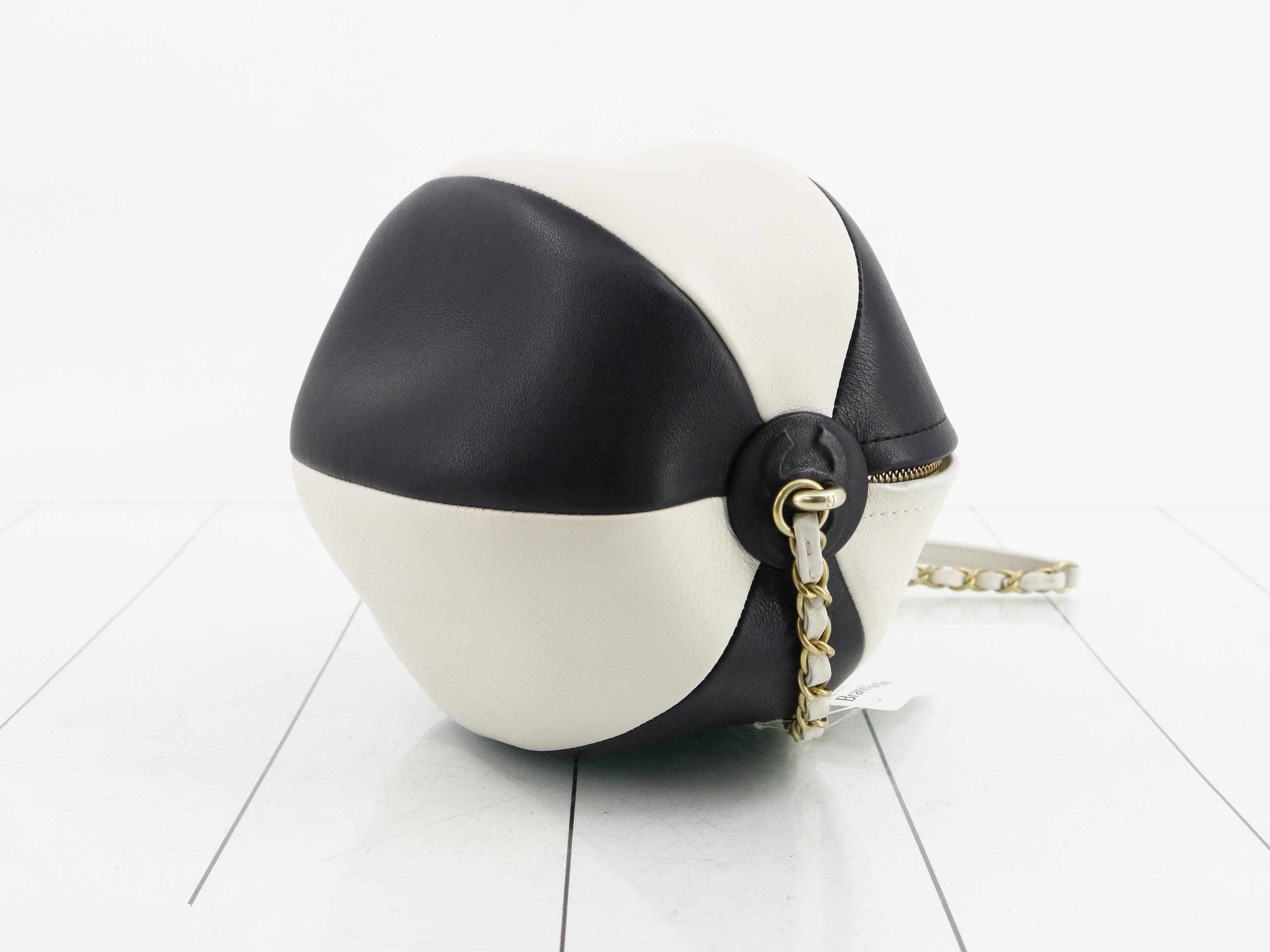 Leather Beach Ball Chain Shoulder Bag, Two-Tone — view 6