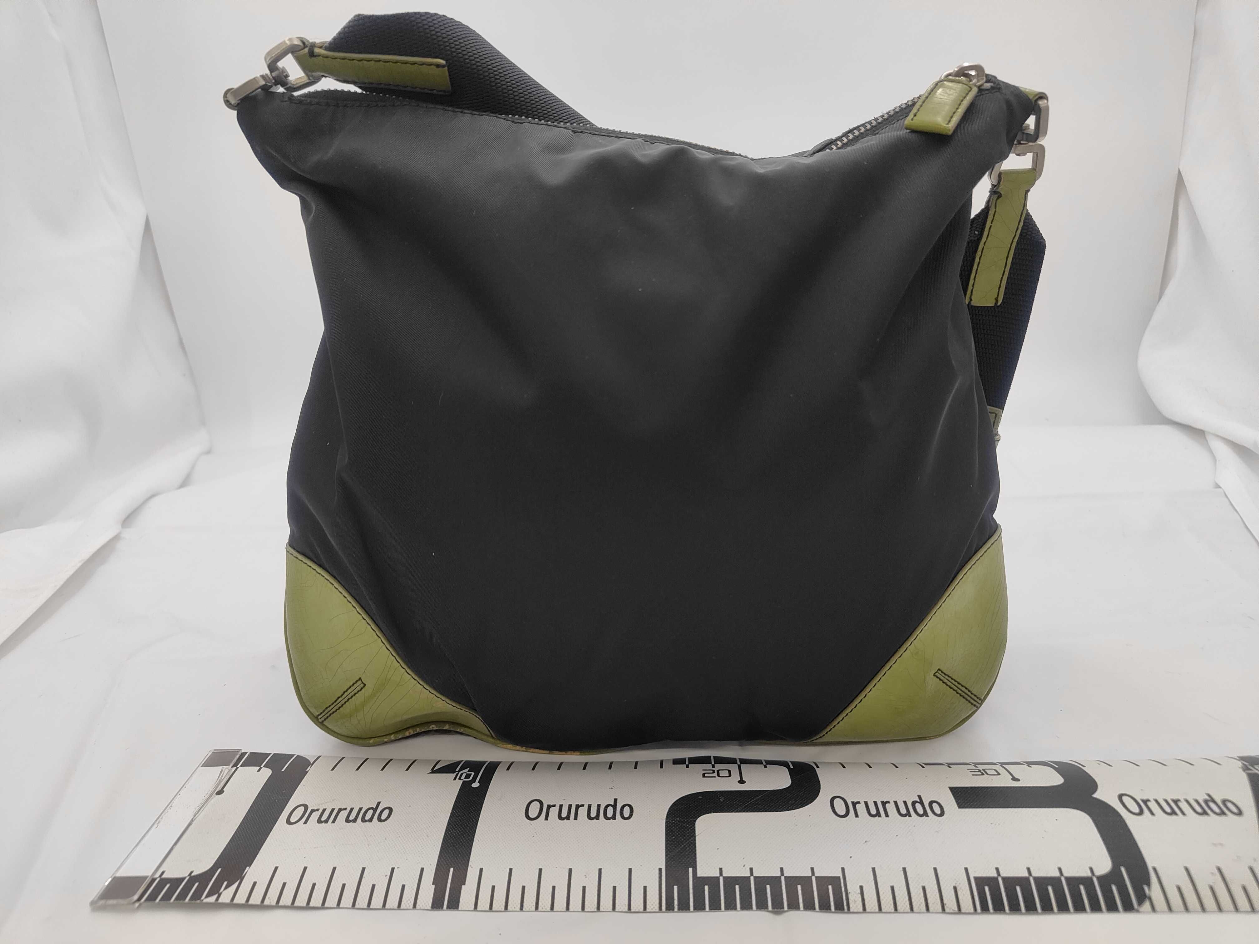 Tessuto Nylon x Leather Shoulder Bag, Black x Green — view 2