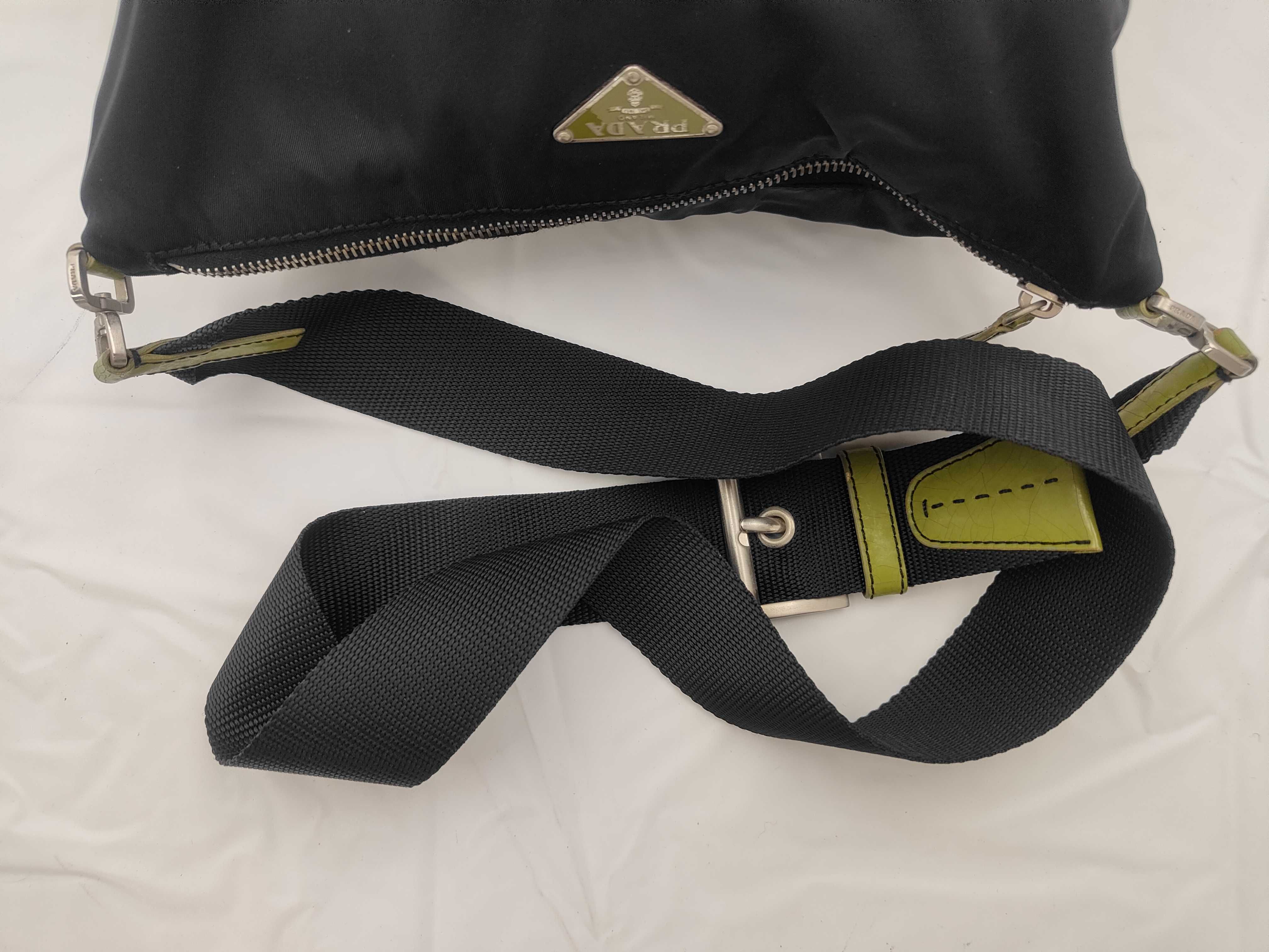 Tessuto Nylon x Leather Shoulder Bag, Black x Green — view 3