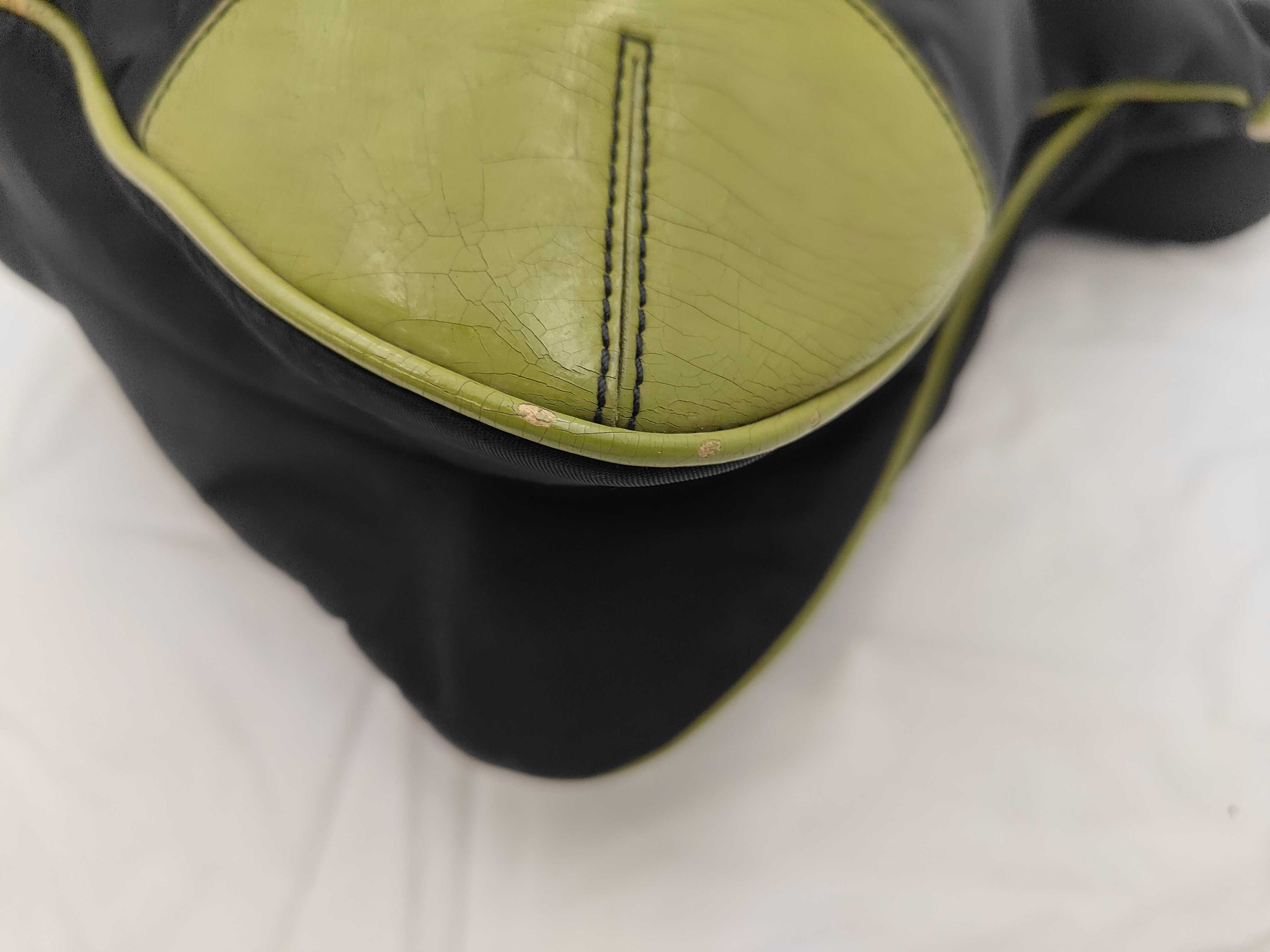Tessuto Nylon x Leather Shoulder Bag, Black x Green — view 6