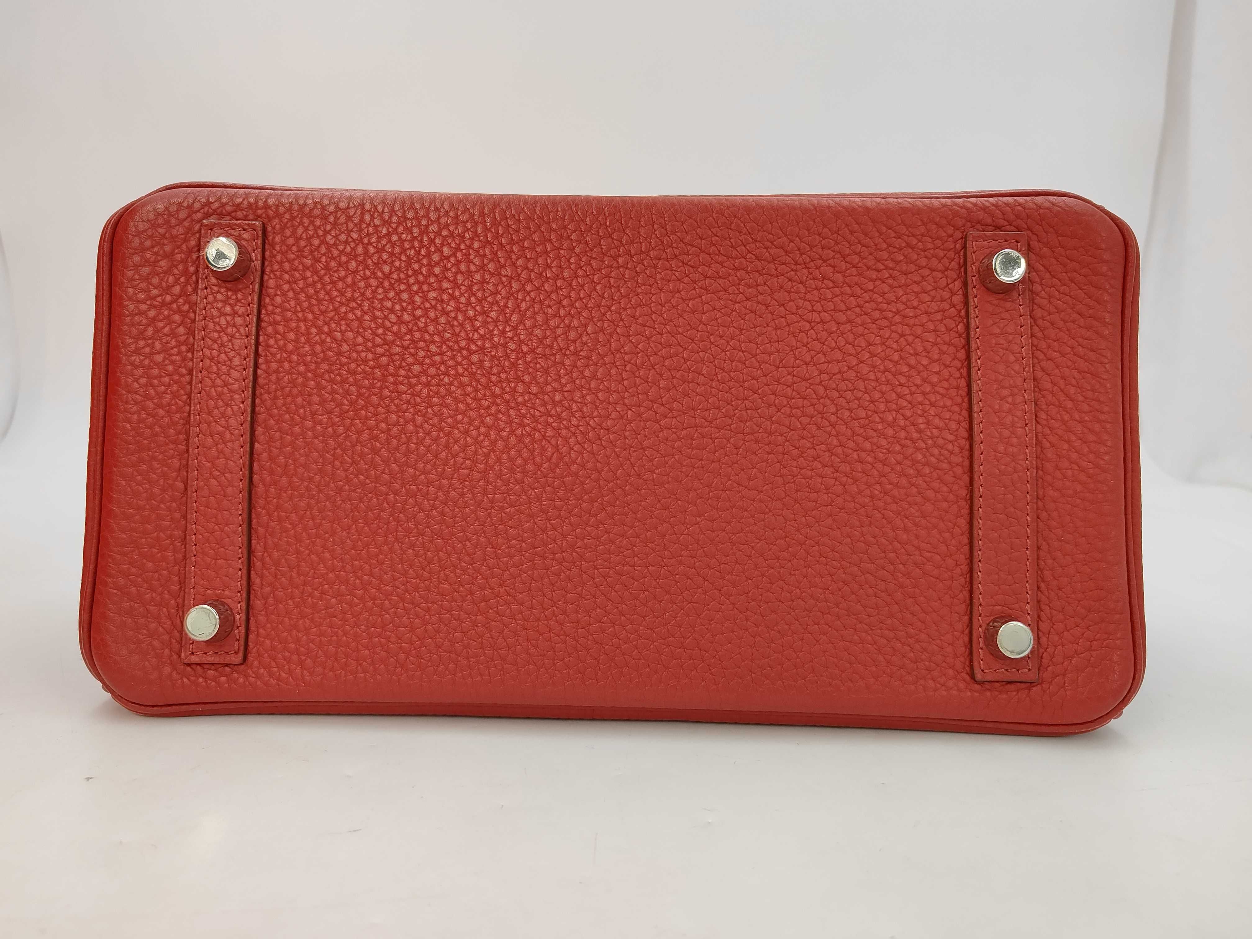Birkin 30 R stamp Taurillon Clemence Rouge Garance Silver Hardware Handbag — view 7