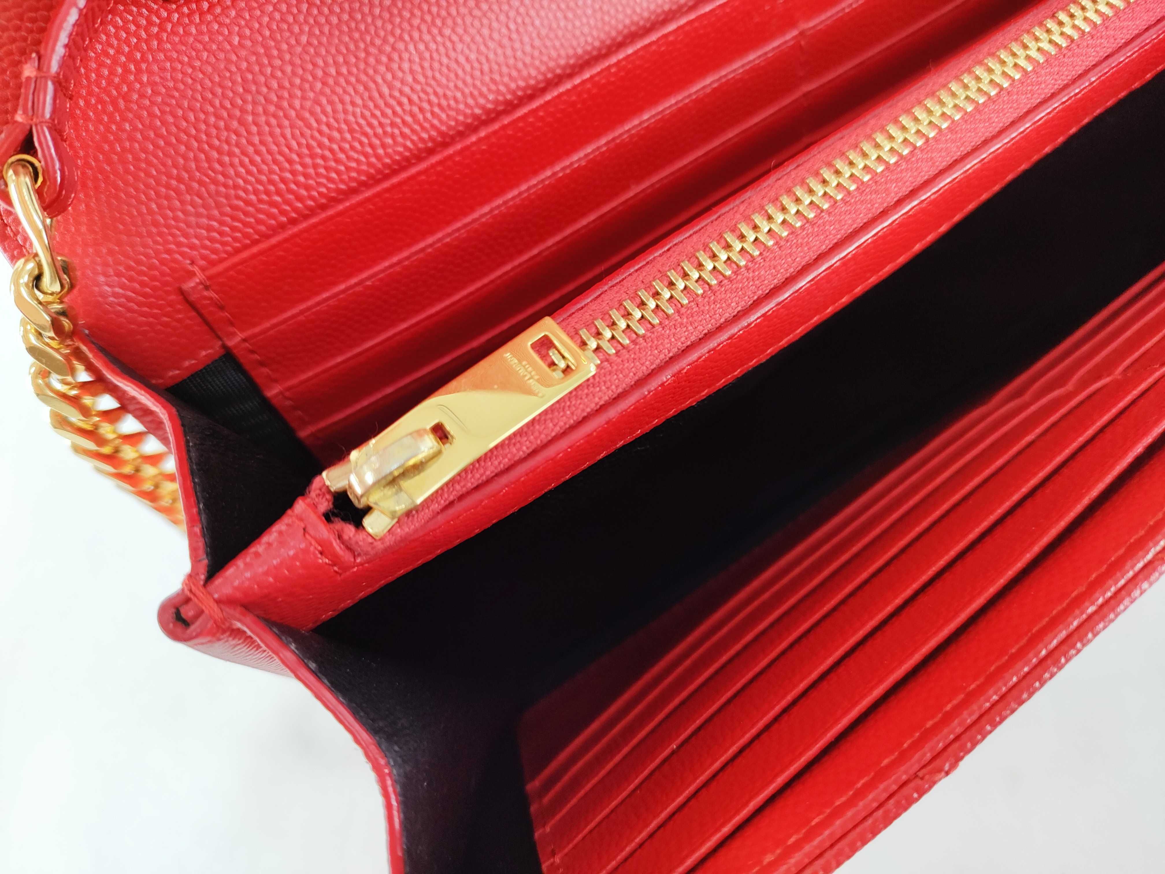 Leather Chain Wallet, Red, 360452, Shoulder Bag — view 12