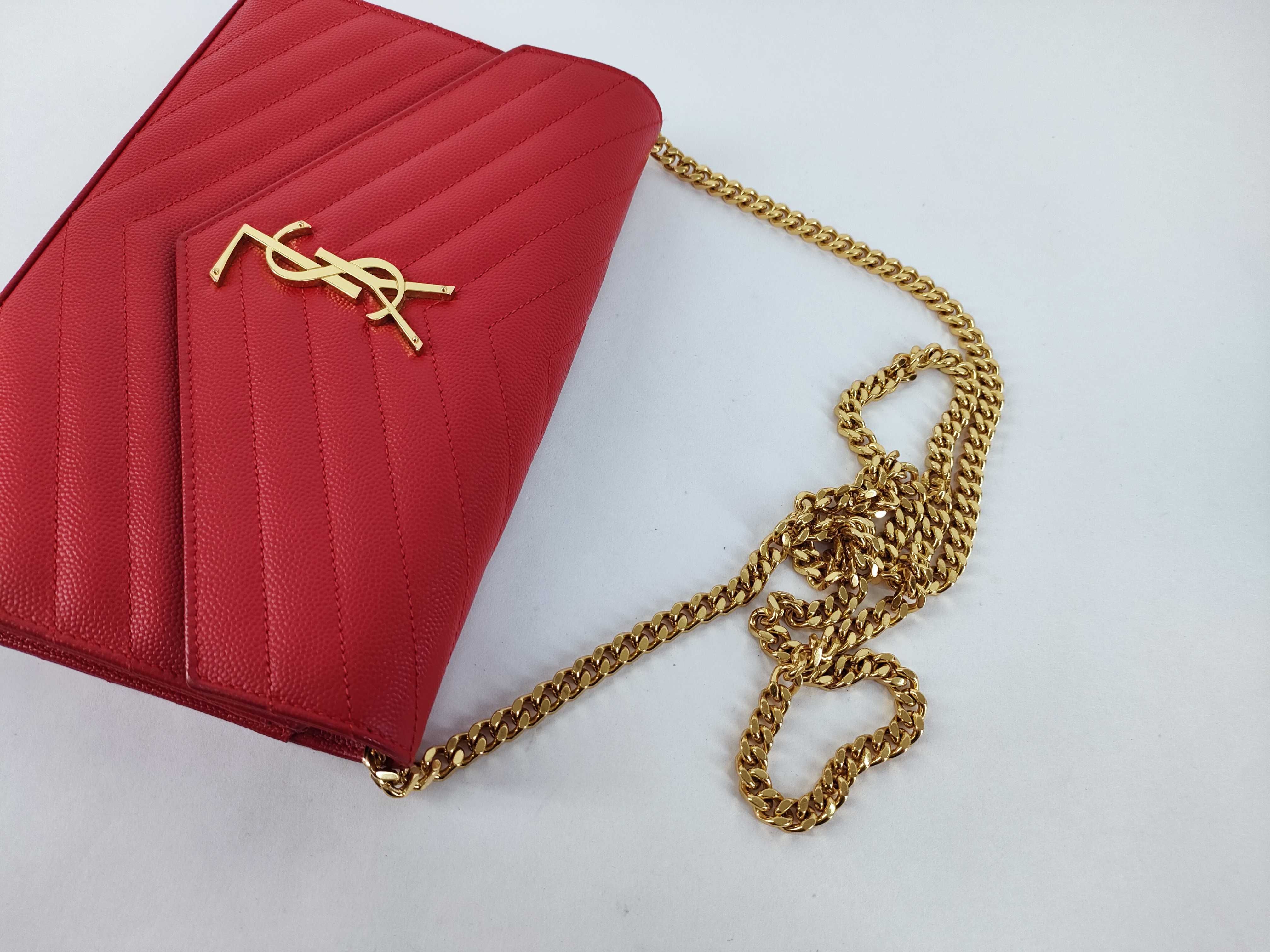 Leather Chain Wallet, Red, 360452, Shoulder Bag — view 3