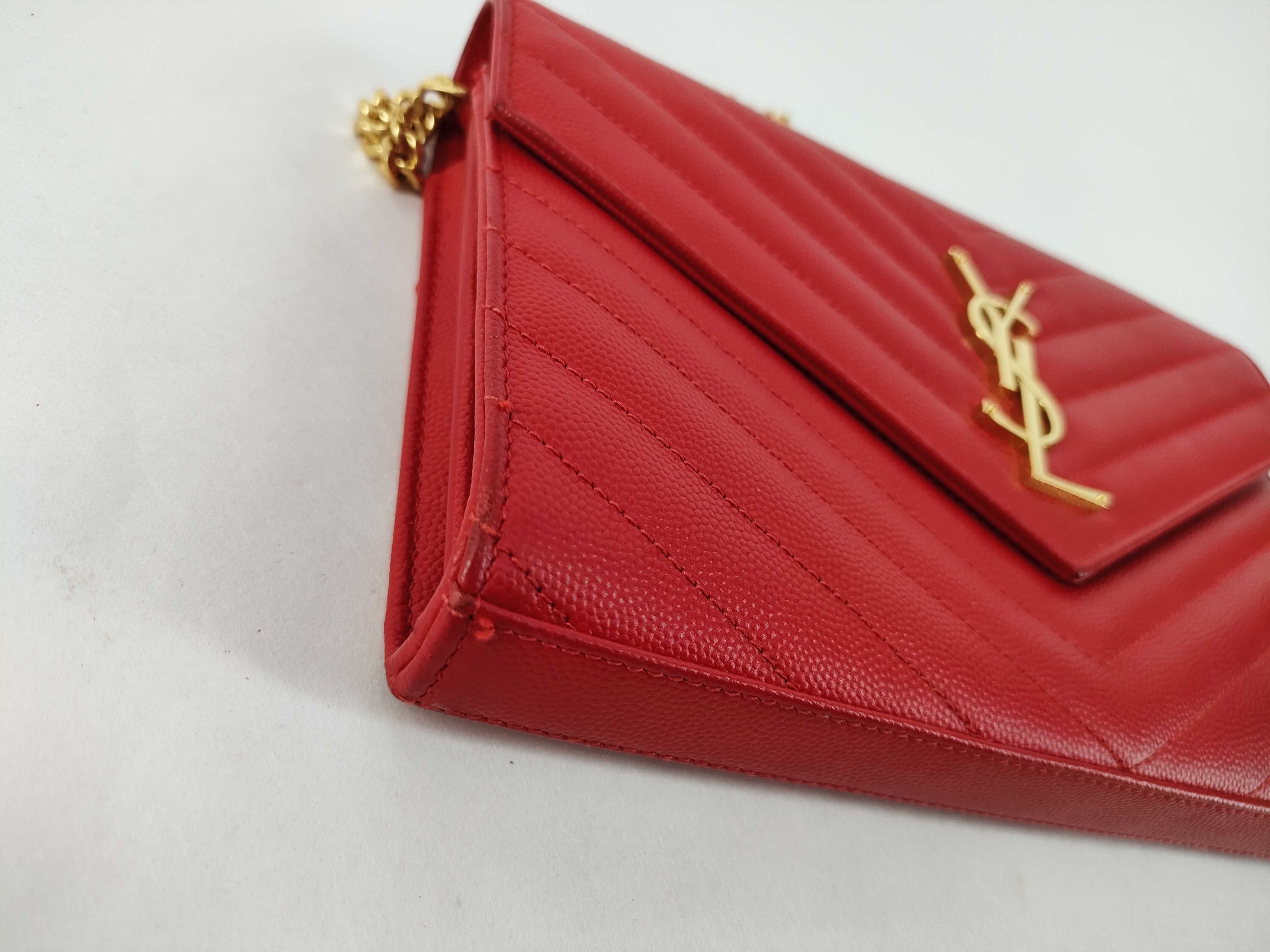 Leather Chain Wallet, Red, 360452, Shoulder Bag — view 6