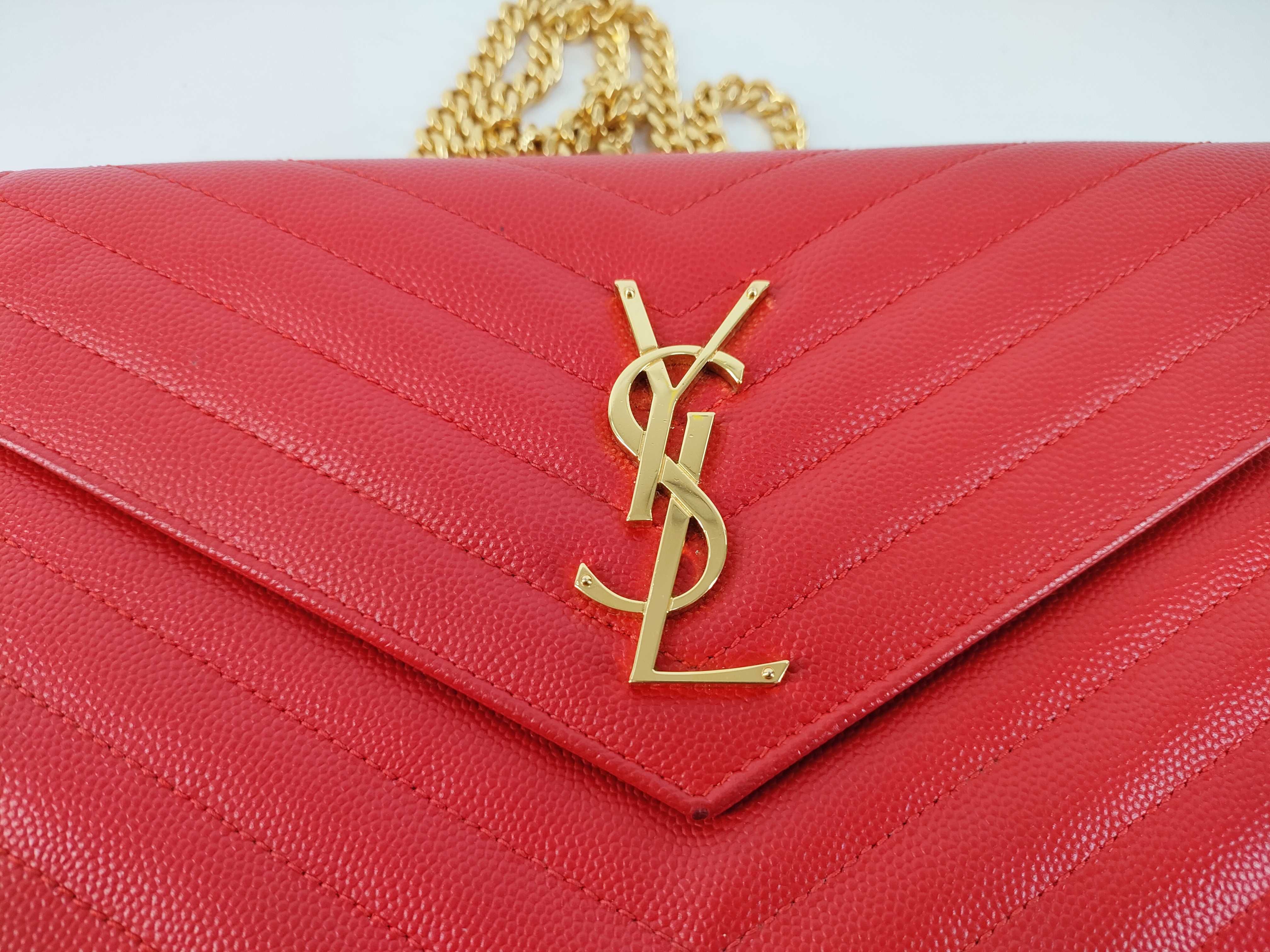 Leather Chain Wallet, Red, 360452, Shoulder Bag — view 8