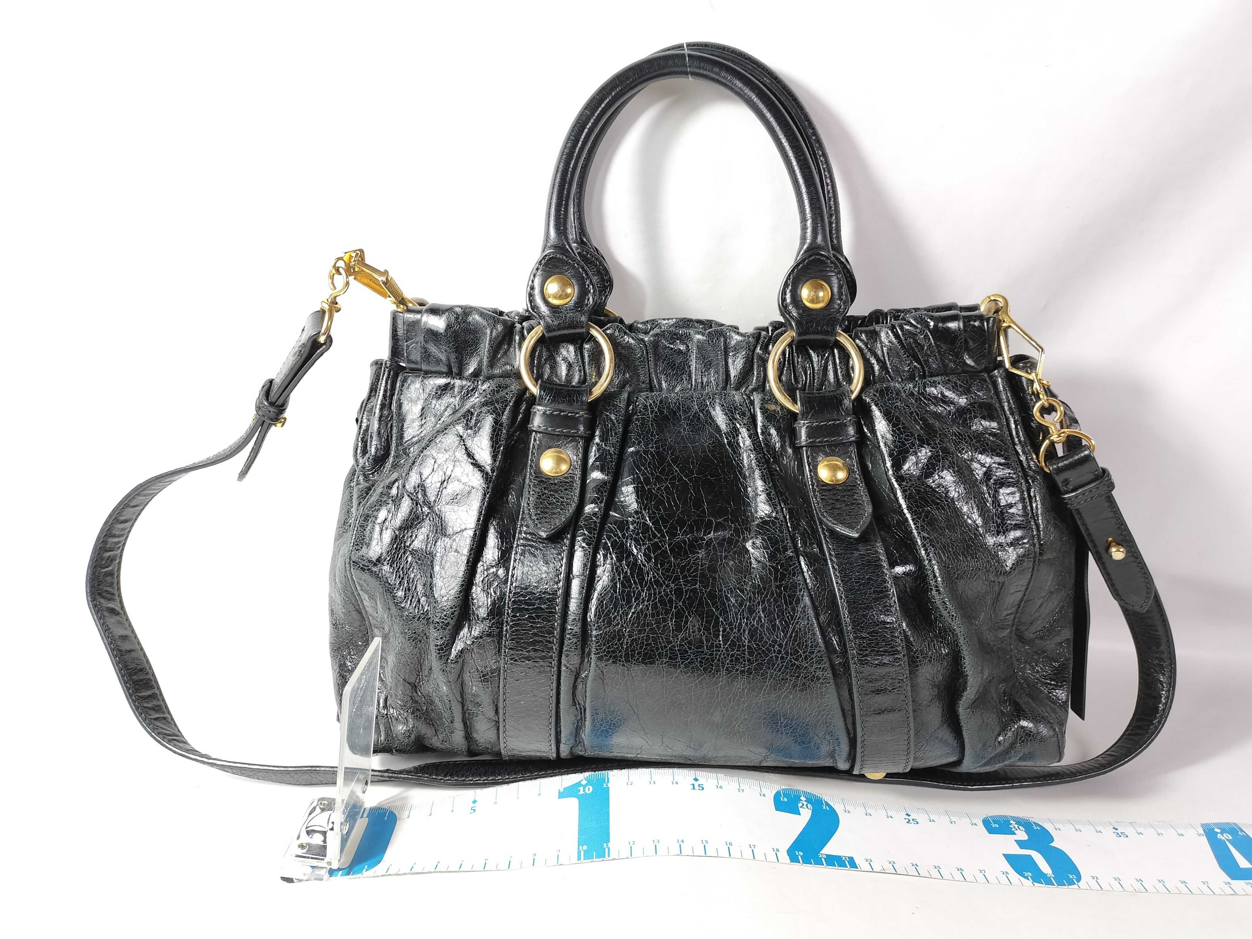 Vitello Luxe Gathered 2-Way Handbag, Black — view 2