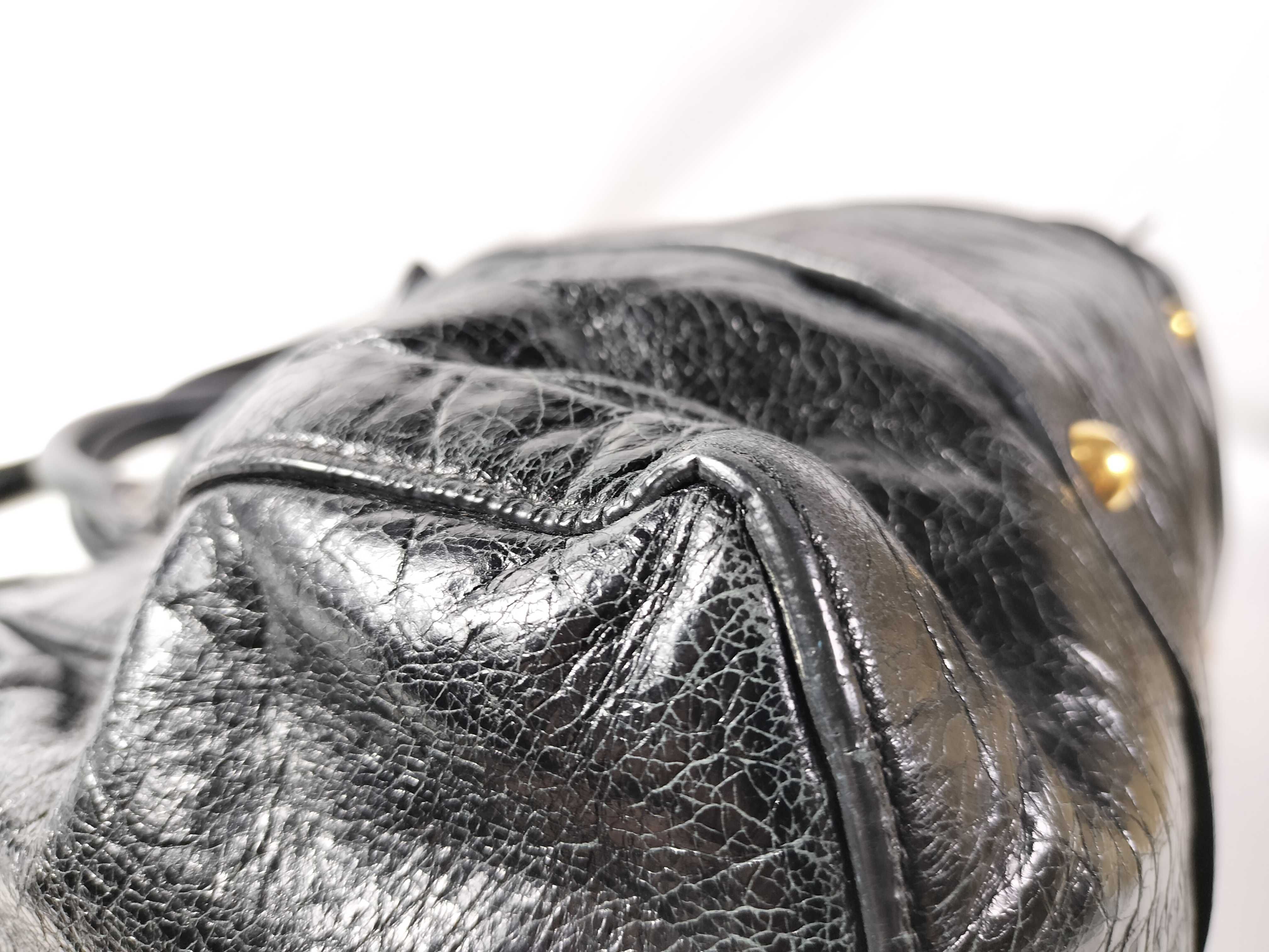 Vitello Luxe Gathered 2-Way Handbag, Black — view 6