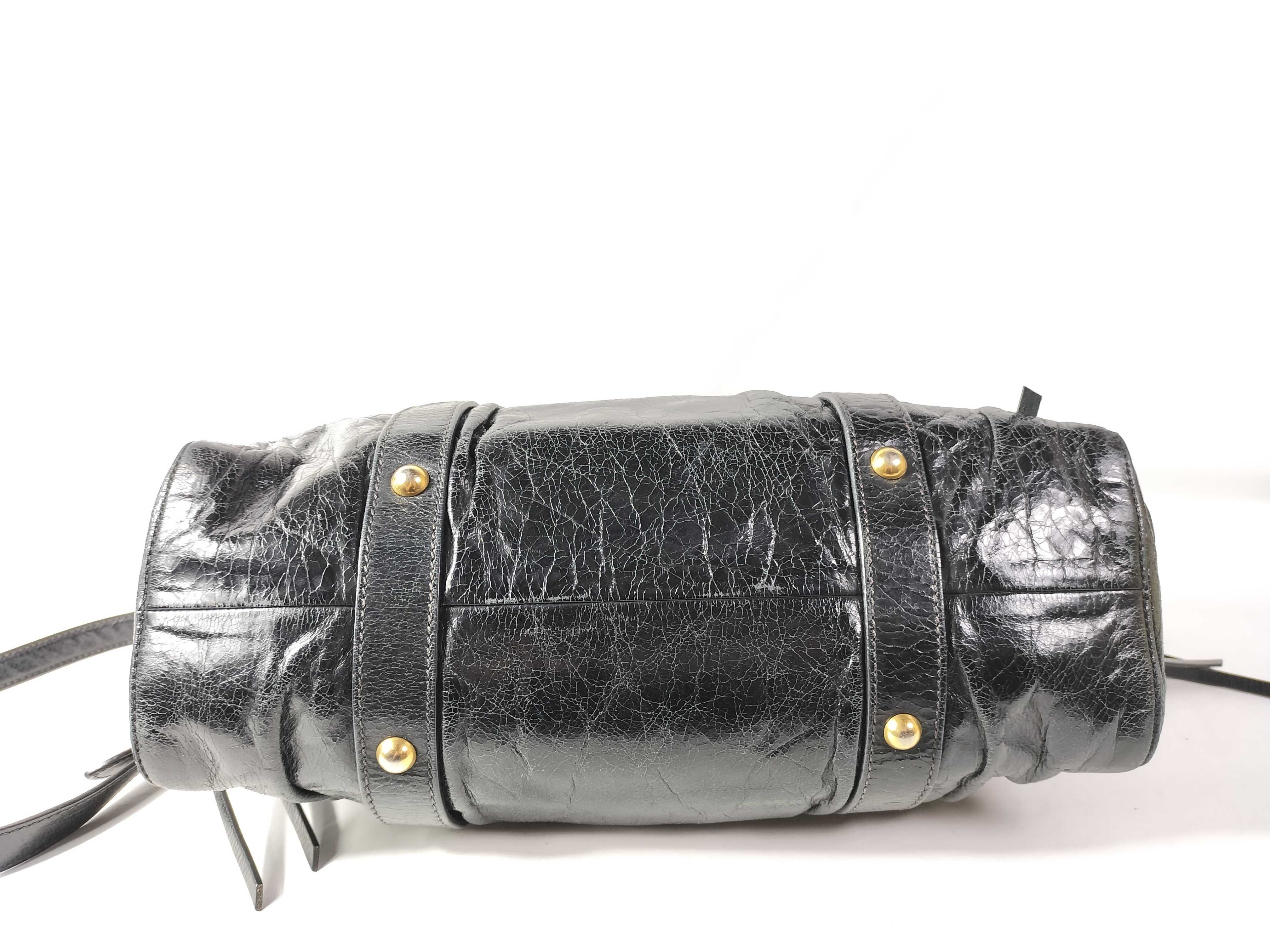 Vitello Luxe Gathered 2-Way Handbag, Black — view 7