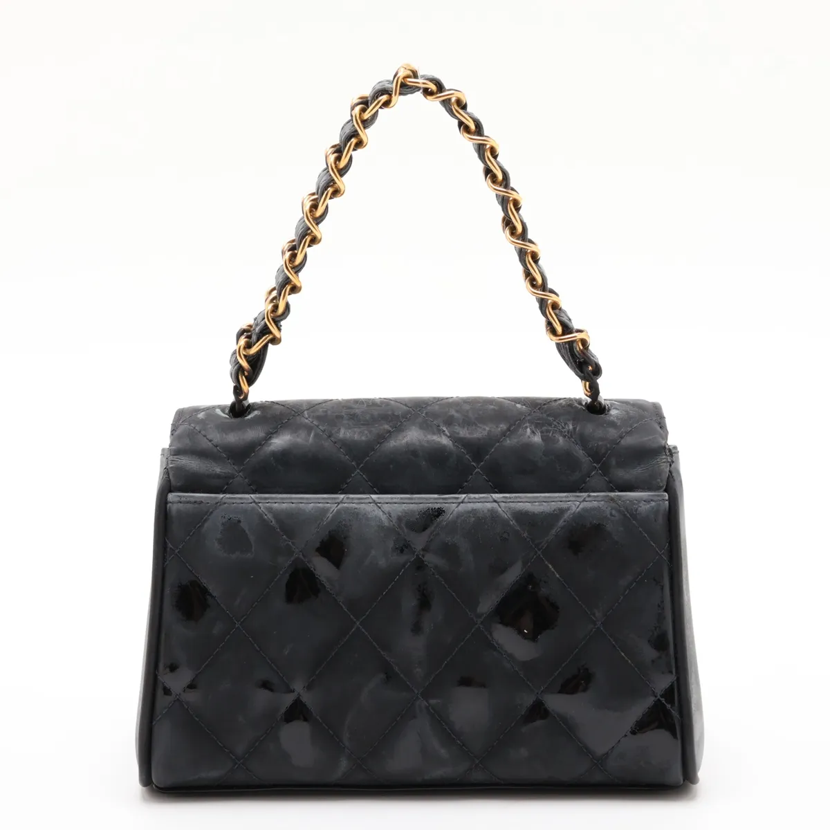 Matelassé Patent Leather Chain Handbag, Black with Gold Hardware, Item Number 3721766 (Serial Number 3) — view 2