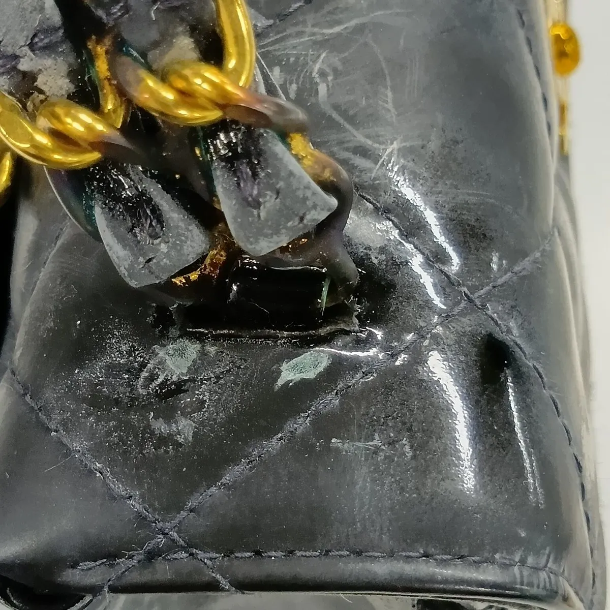 Matelassé Patent Leather Chain Handbag, Black with Gold Hardware, Item Number 3721766 (Serial Number 3) — view 11