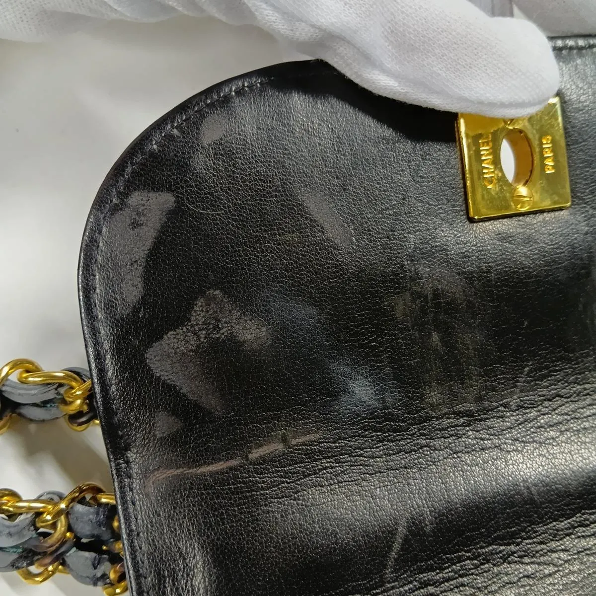 Matelassé Patent Leather Chain Handbag, Black with Gold Hardware, Item Number 3721766 (Serial Number 3) — view 13