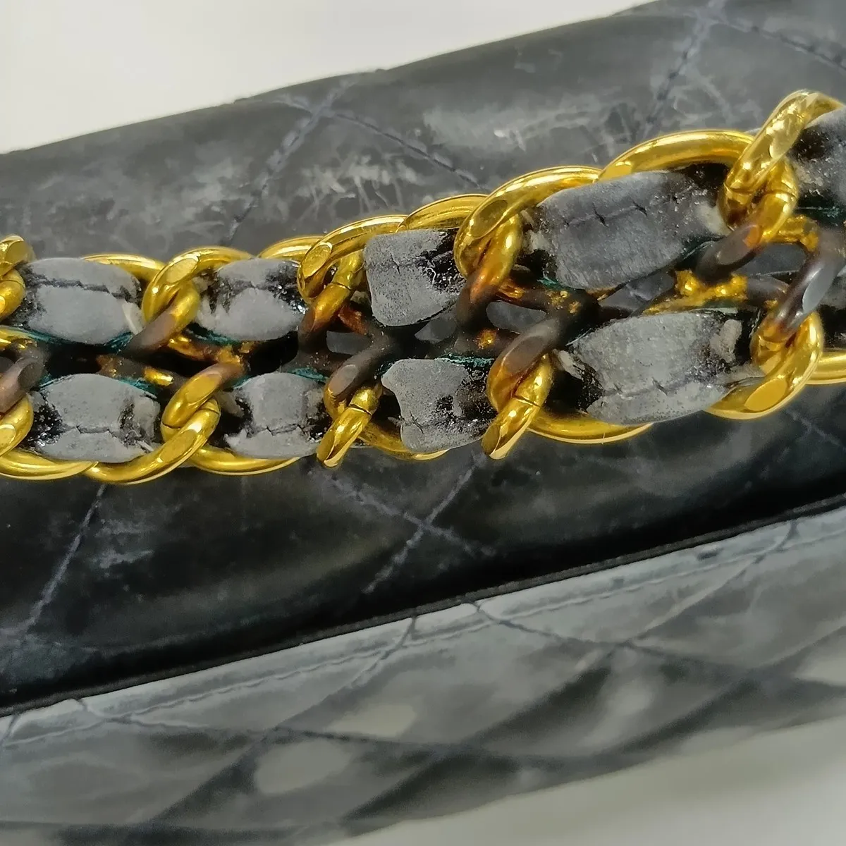 Matelassé Patent Leather Chain Handbag, Black with Gold Hardware, Item Number 3721766 (Serial Number 3) — view 15