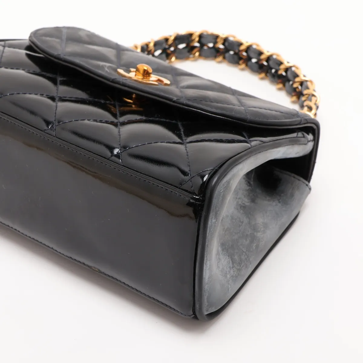 Matelassé Patent Leather Chain Handbag, Black with Gold Hardware, Item Number 3721766 (Serial Number 3) — view 3
