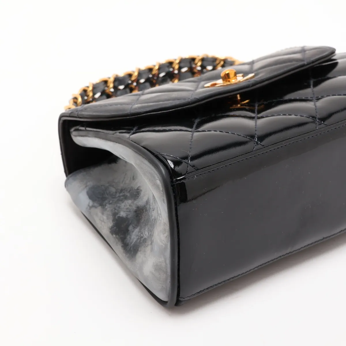Matelassé Patent Leather Chain Handbag, Black with Gold Hardware, Item Number 3721766 (Serial Number 3) — view 4