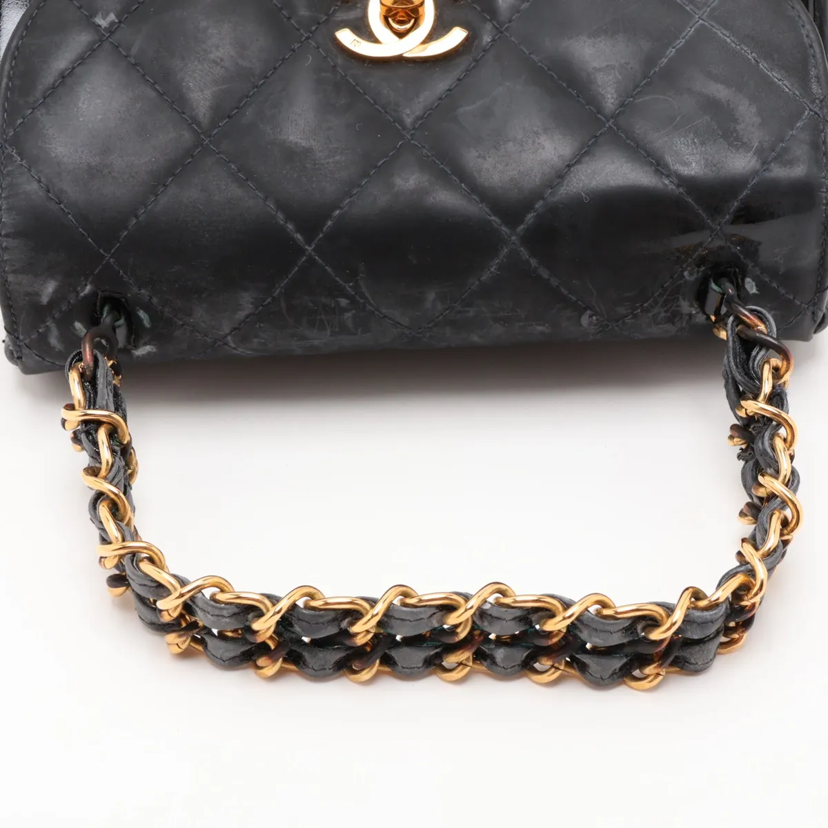 Matelassé Patent Leather Chain Handbag, Black with Gold Hardware, Item Number 3721766 (Serial Number 3) — view 5