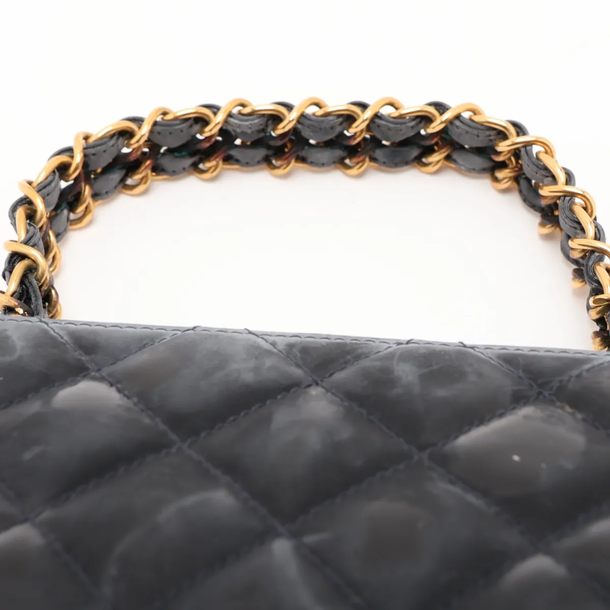 Matelassé Patent Leather Chain Handbag, Black with Gold Hardware, Item Number 3721766 (Serial Number 3) — view 6