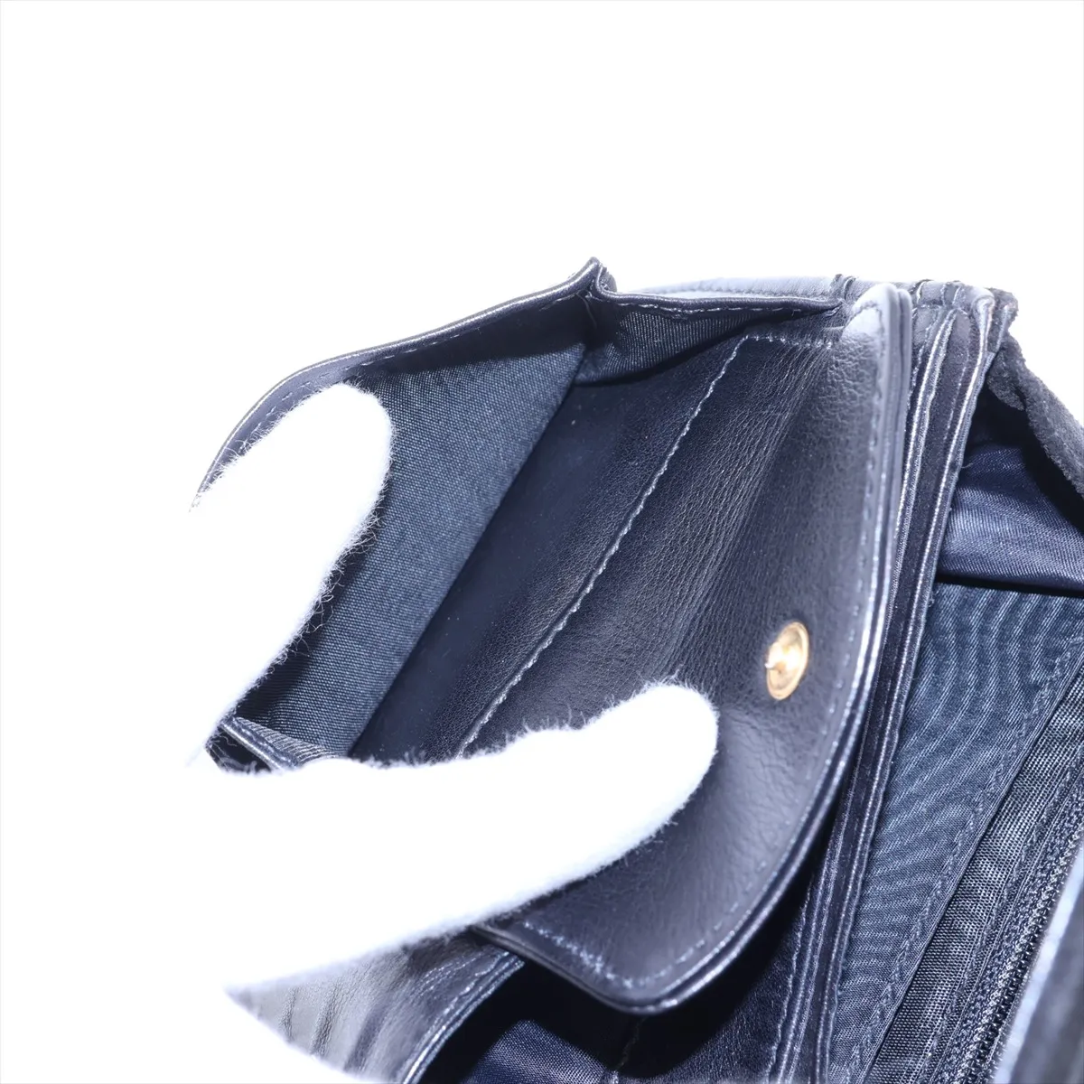 Coco Mark Suede x Leather Chain Wallet, Black with Gold Hardware, 3701143, Series 3 — view 11