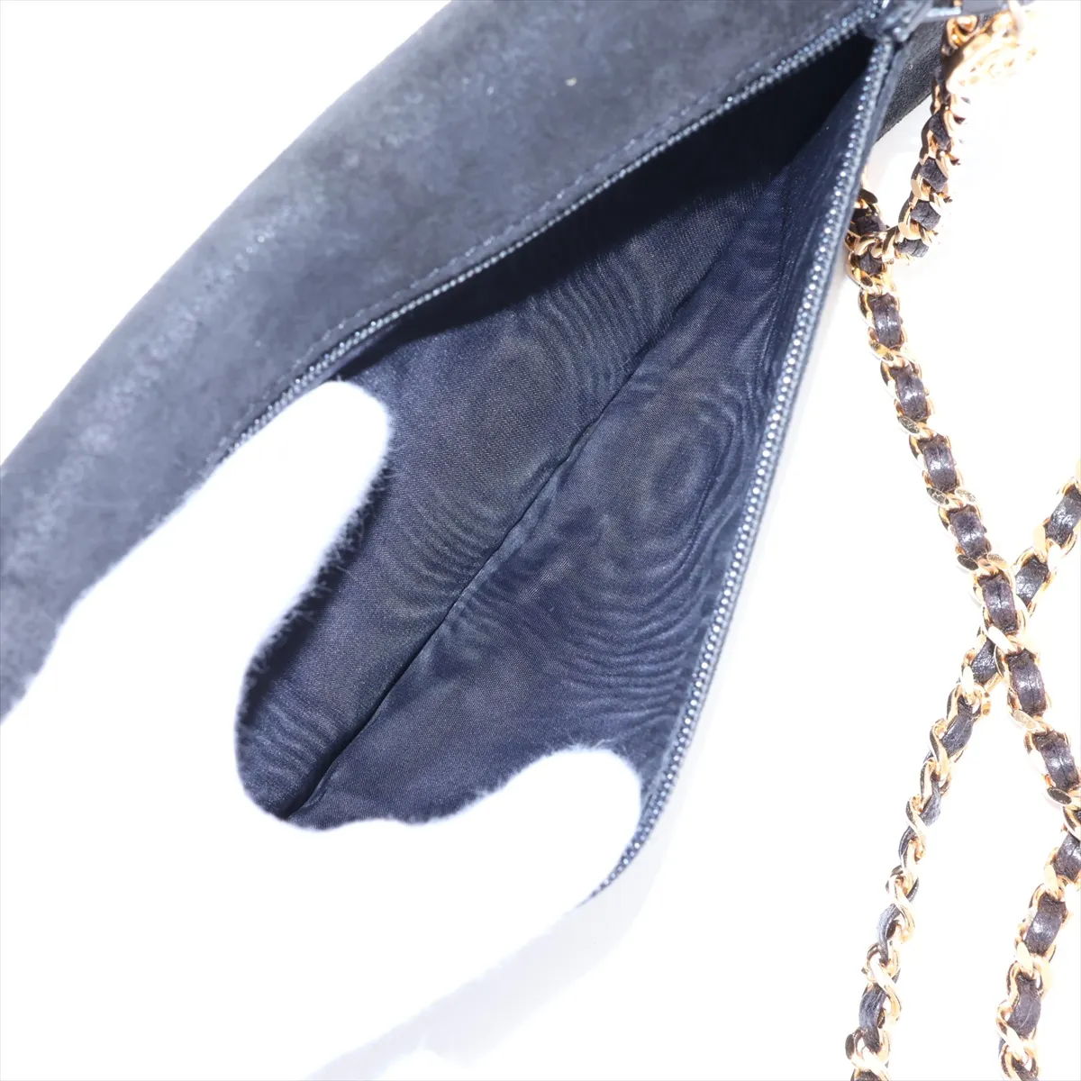 Coco Mark Suede x Leather Chain Wallet, Black with Gold Hardware, 3701143, Series 3 — view 12