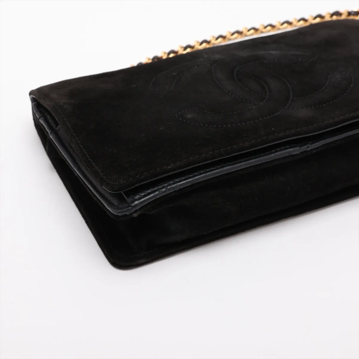 Coco Mark Suede x Leather Chain Wallet, Black with Gold Hardware, 3701143, Series 3 — view 4