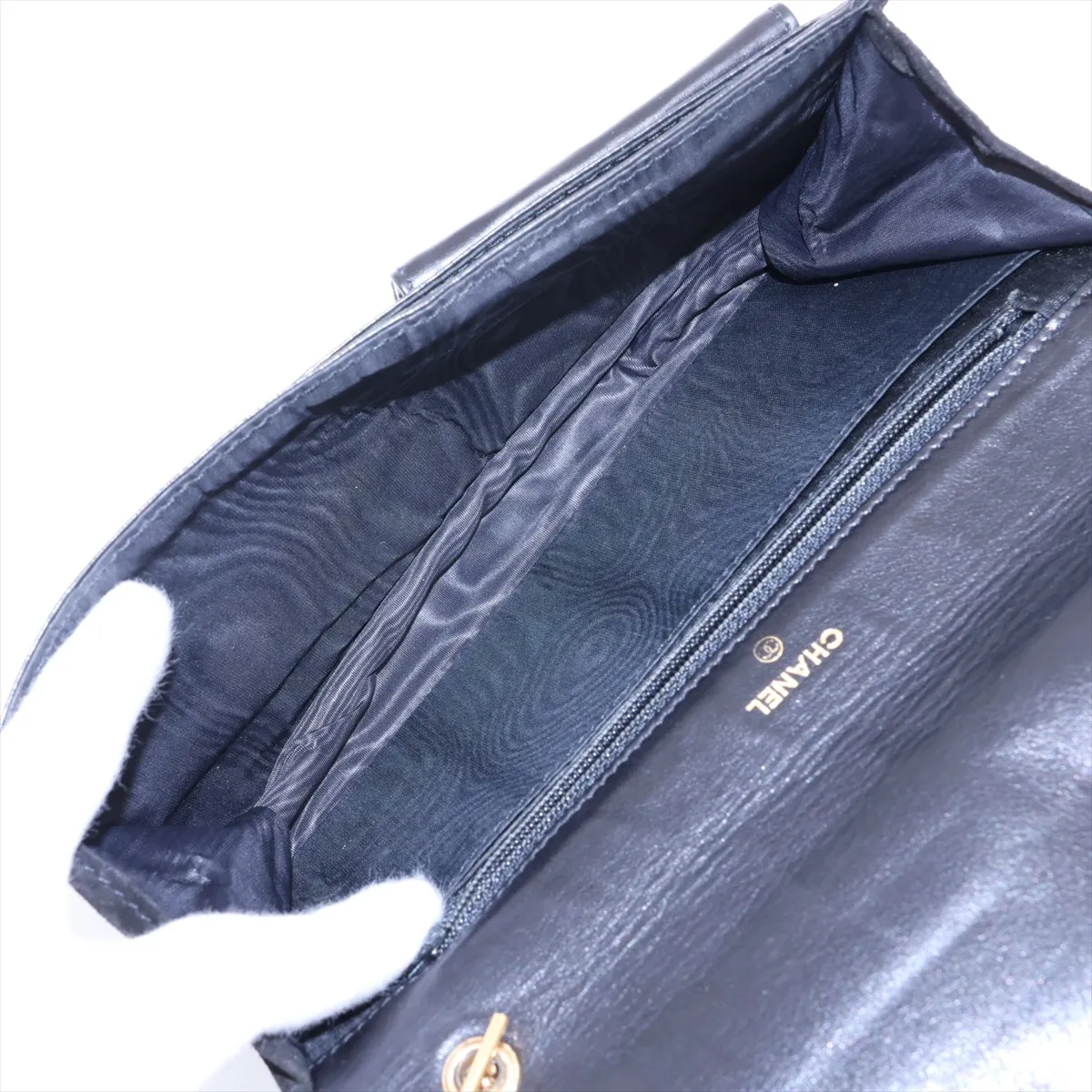 Coco Mark Suede x Leather Chain Wallet, Black with Gold Hardware, 3701143, Series 3 — view 6