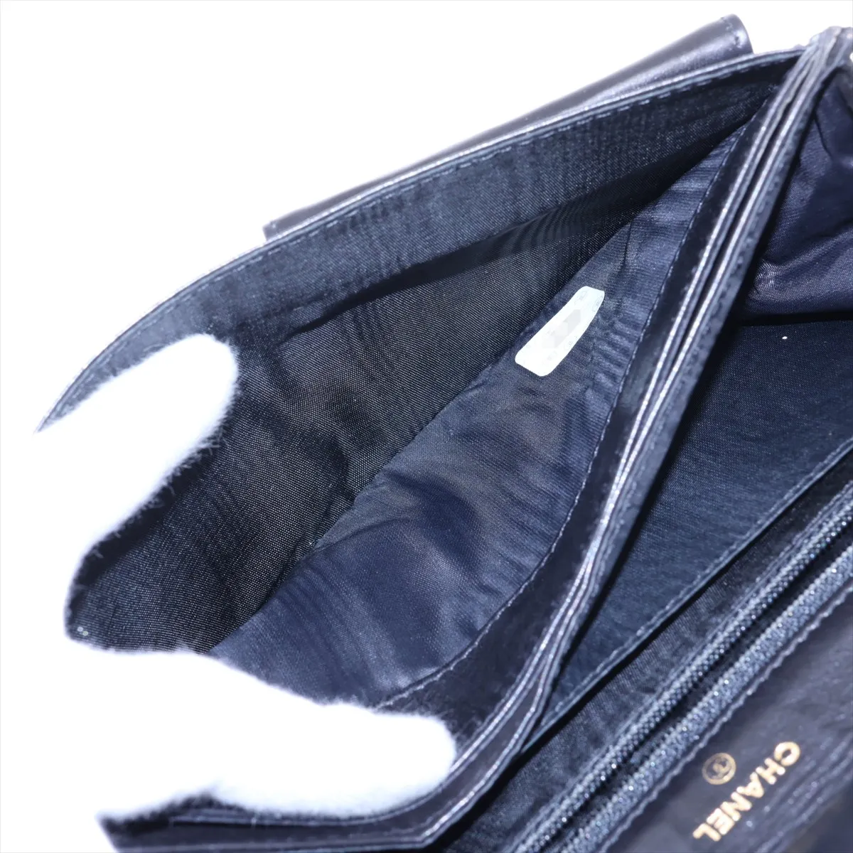 Coco Mark Suede x Leather Chain Wallet, Black with Gold Hardware, 3701143, Series 3 — view 10