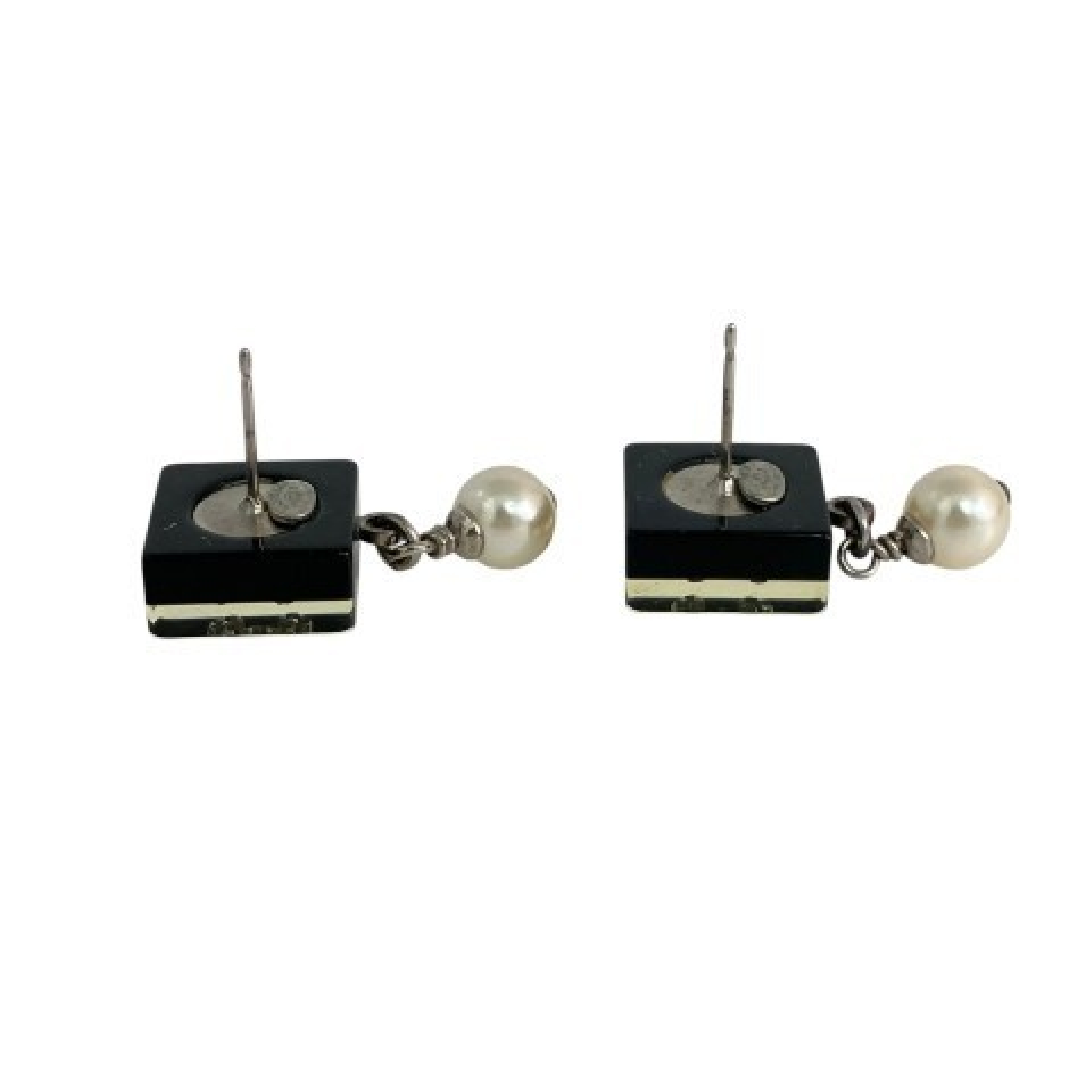 【*Shipped from: Hong Kong*】CHANEL ( ) Black Silver Metal/Resin Square Coco Mark 14B Earrings — view 2