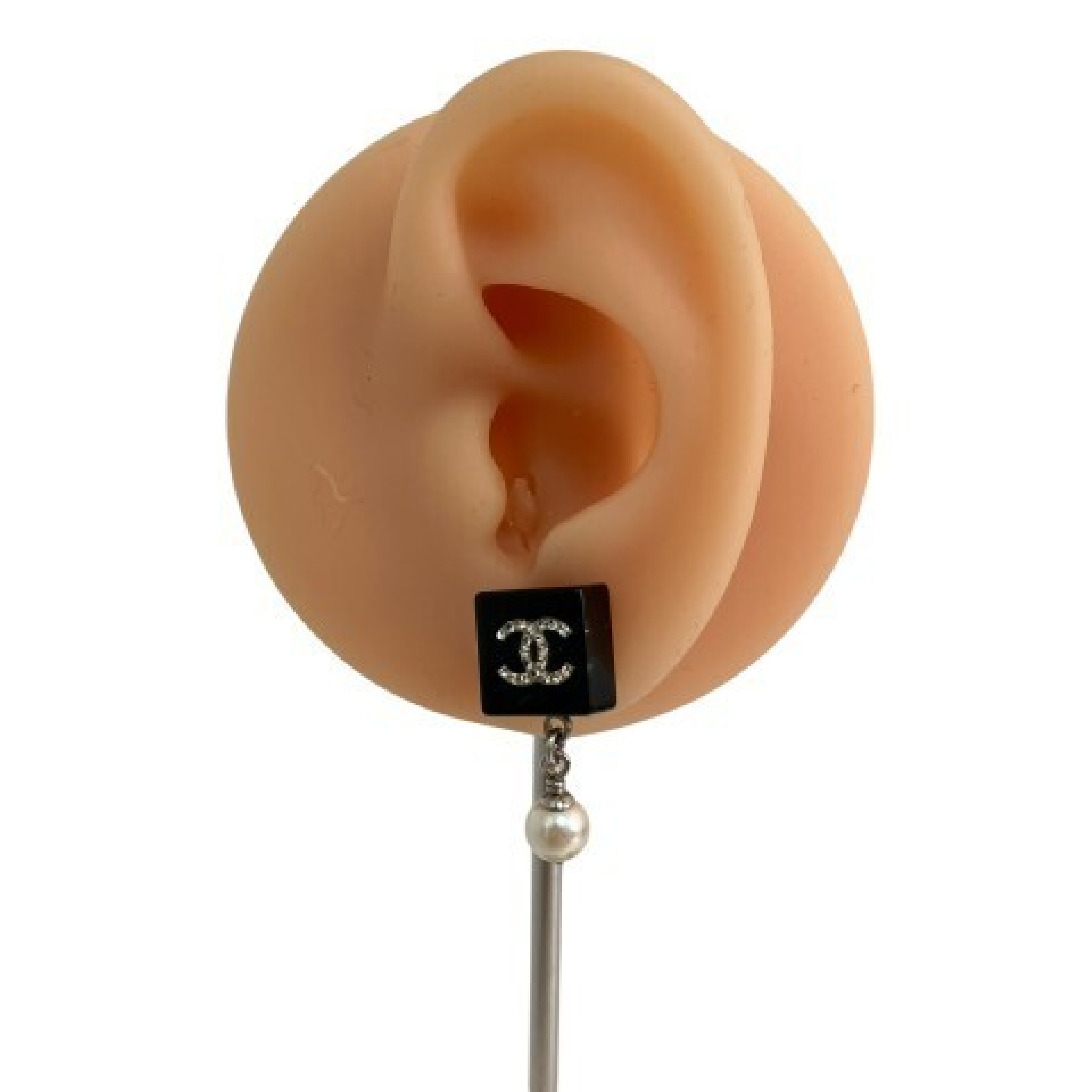 【*Shipped from: Hong Kong*】CHANEL ( ) Black Silver Metal/Resin Square Coco Mark 14B Earrings — view 3