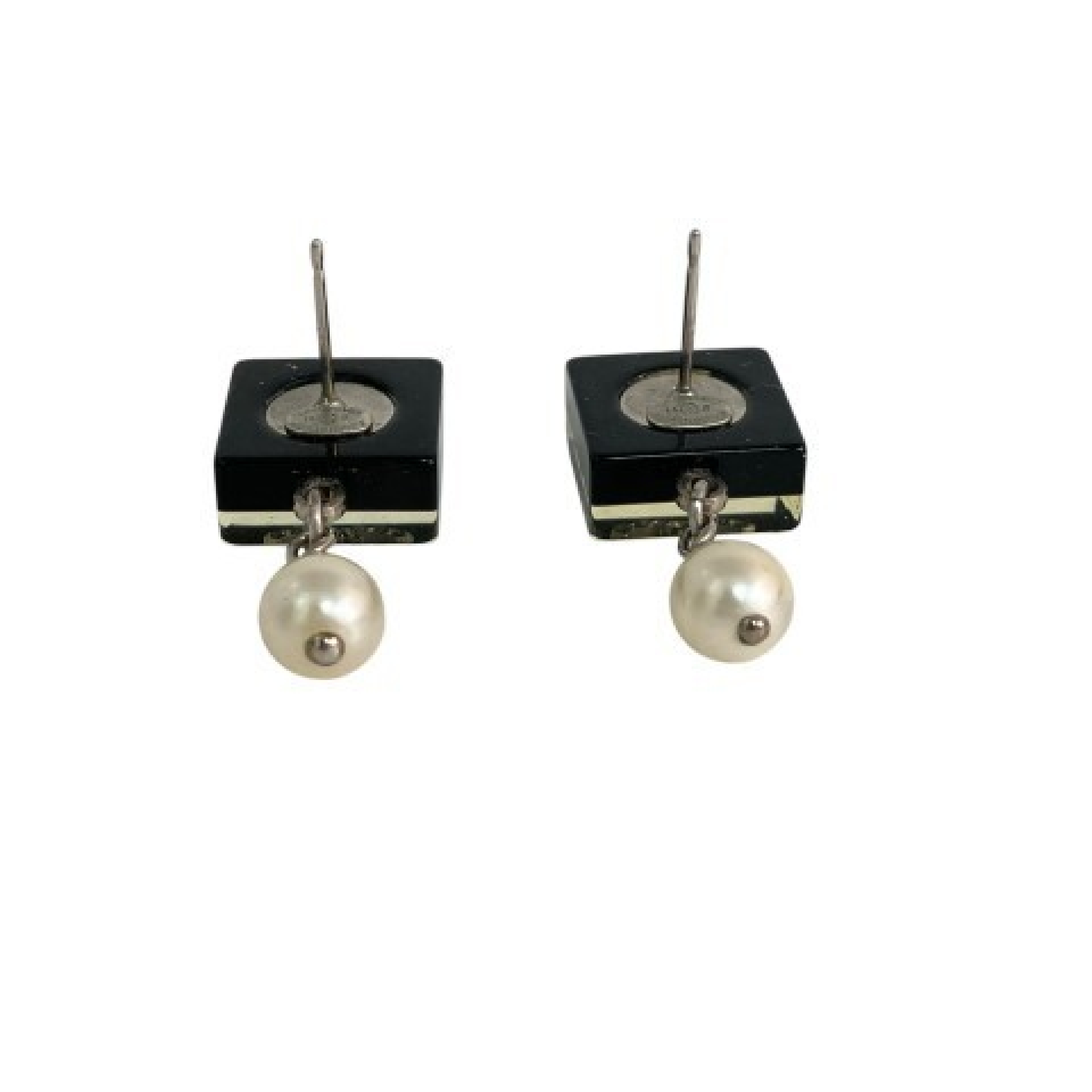 【*Shipped from: Hong Kong*】CHANEL ( ) Black Silver Metal/Resin Square Coco Mark 14B Earrings — view 4
