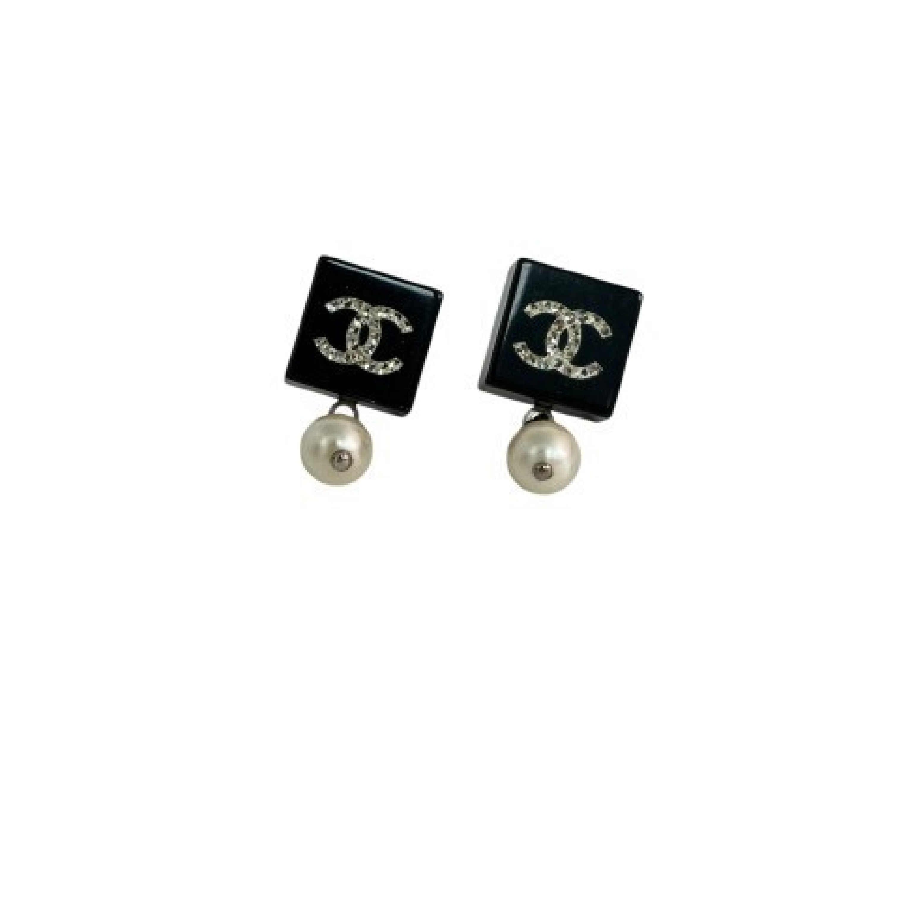 【*Shipped from: Hong Kong*】CHANEL ( ) Black Silver Metal/Resin Square Coco Mark 14B Earrings — view 6