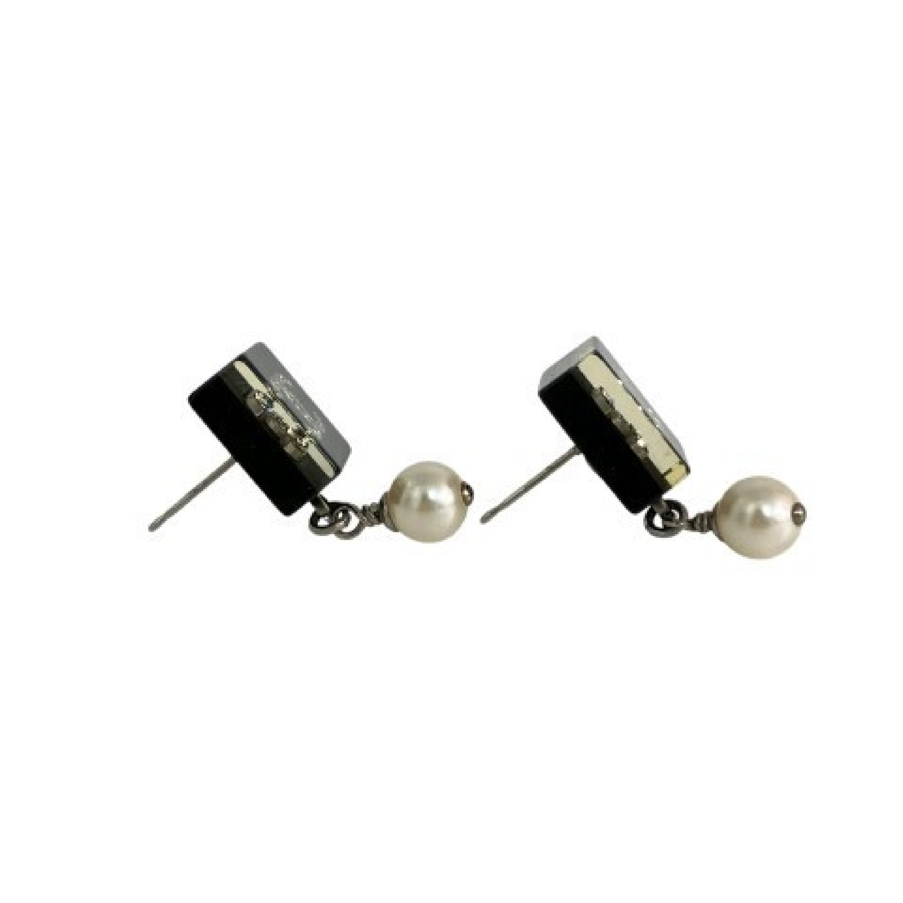 【*Shipped from: Hong Kong*】CHANEL ( ) Black Silver Metal/Resin Square Coco Mark 14B Earrings — view 7