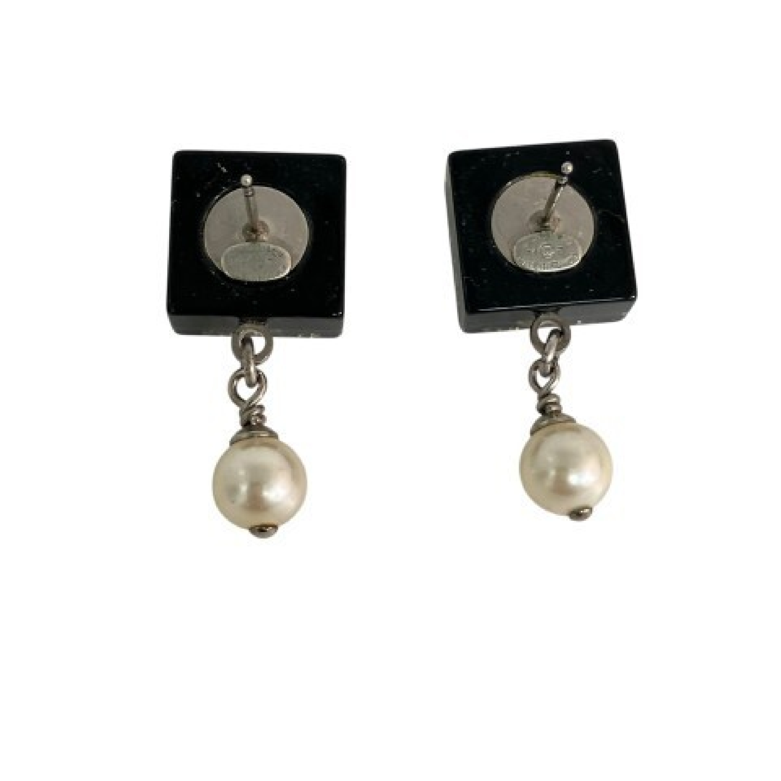 【*Shipped from: Hong Kong*】CHANEL ( ) Black Silver Metal/Resin Square Coco Mark 14B Earrings — view 9
