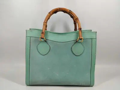Bamboo Leather Turquoise Hand Tote Handbag