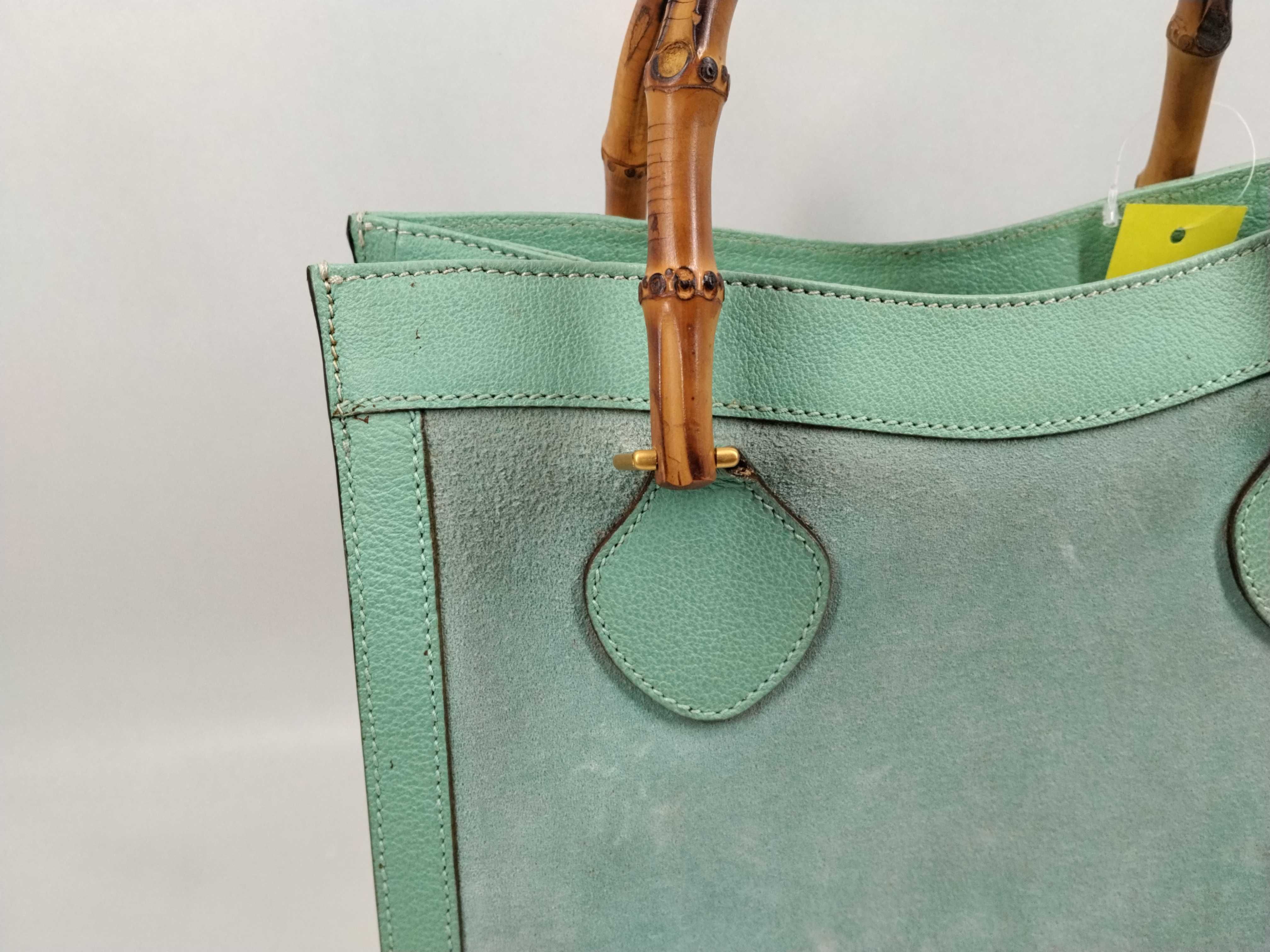 Bamboo Leather Turquoise Hand Tote Handbag — view 3