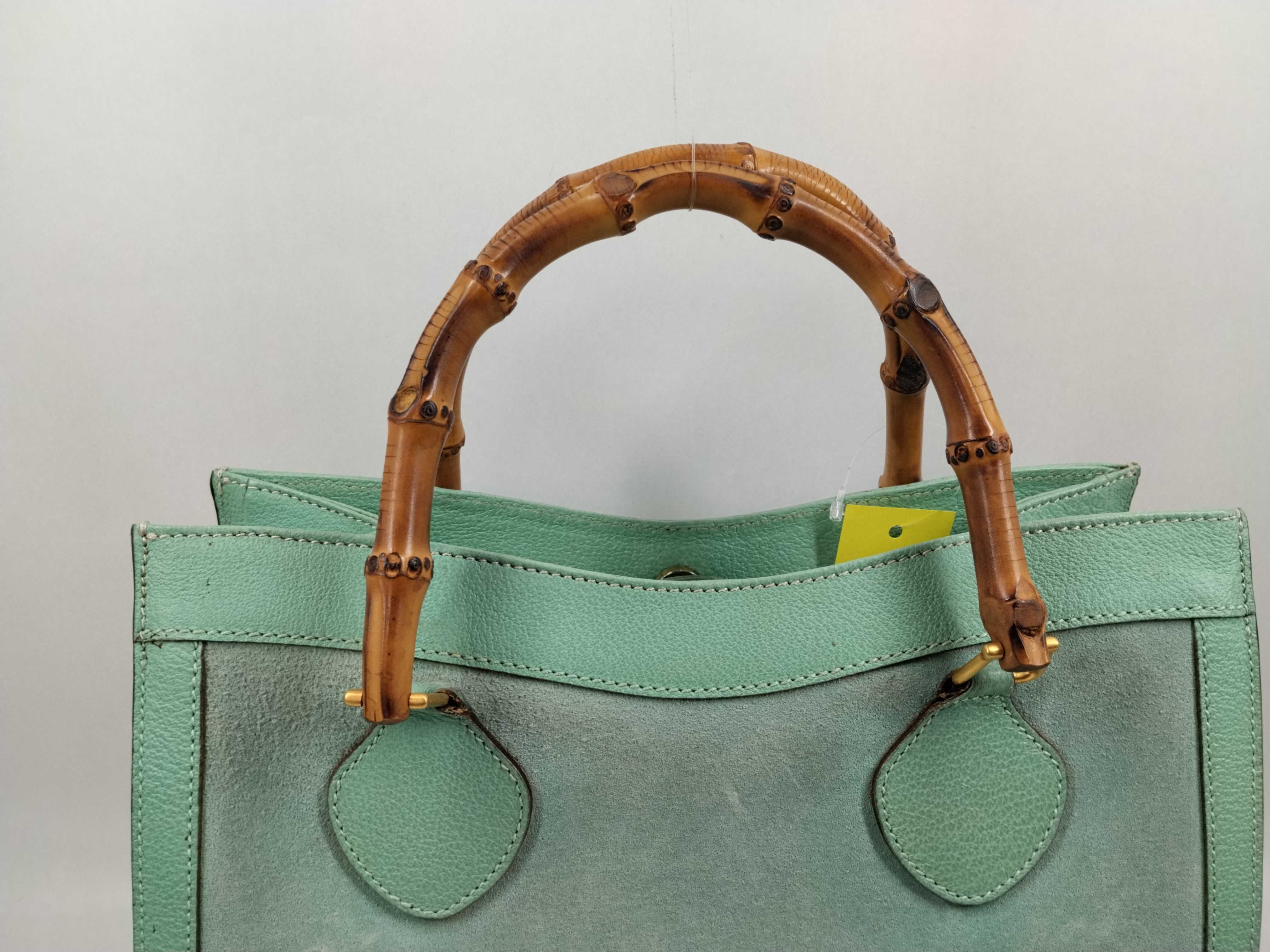Bamboo Leather Turquoise Hand Tote Handbag — view 4