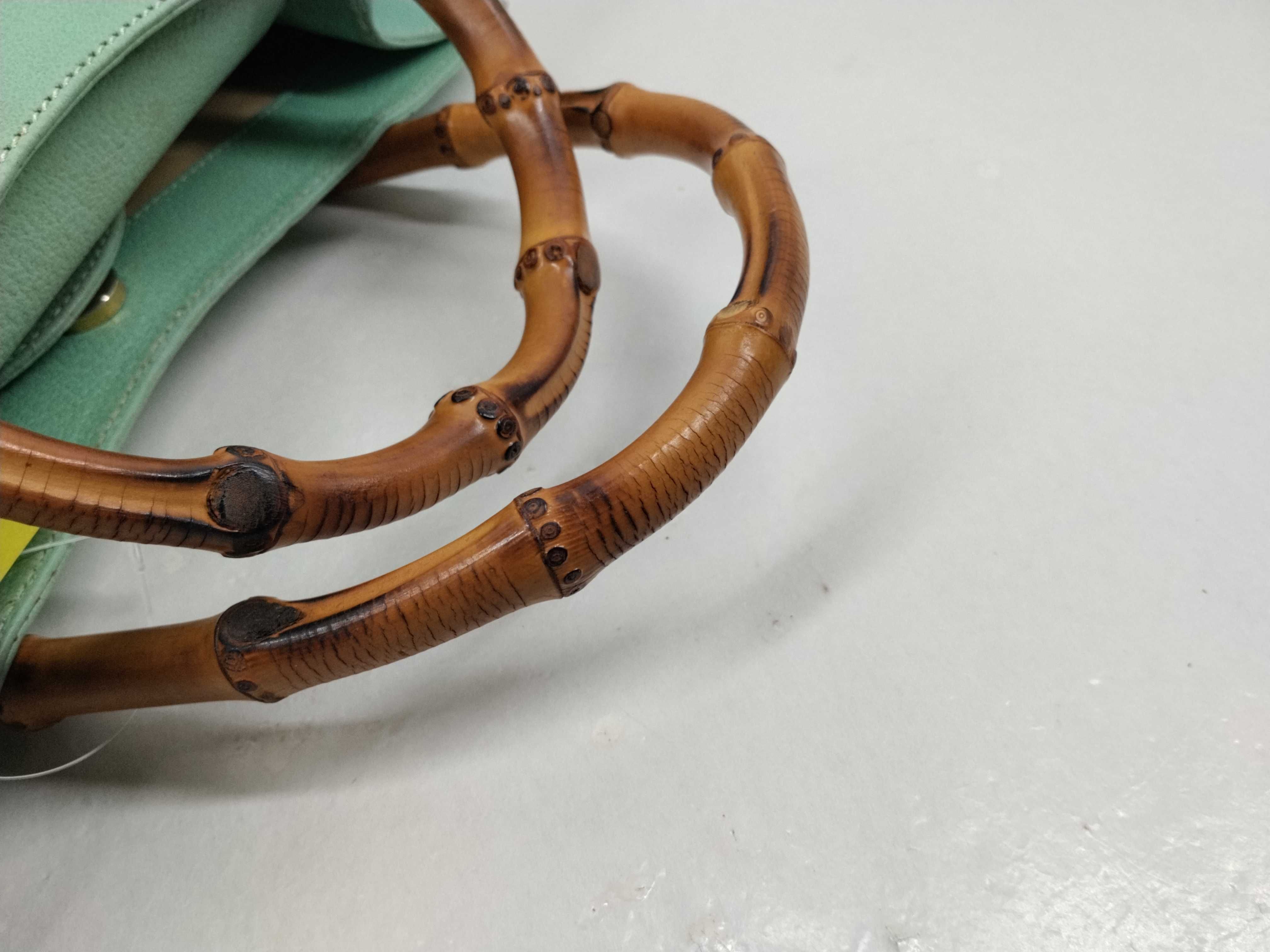 Bamboo Leather Turquoise Hand Tote Handbag — view 5