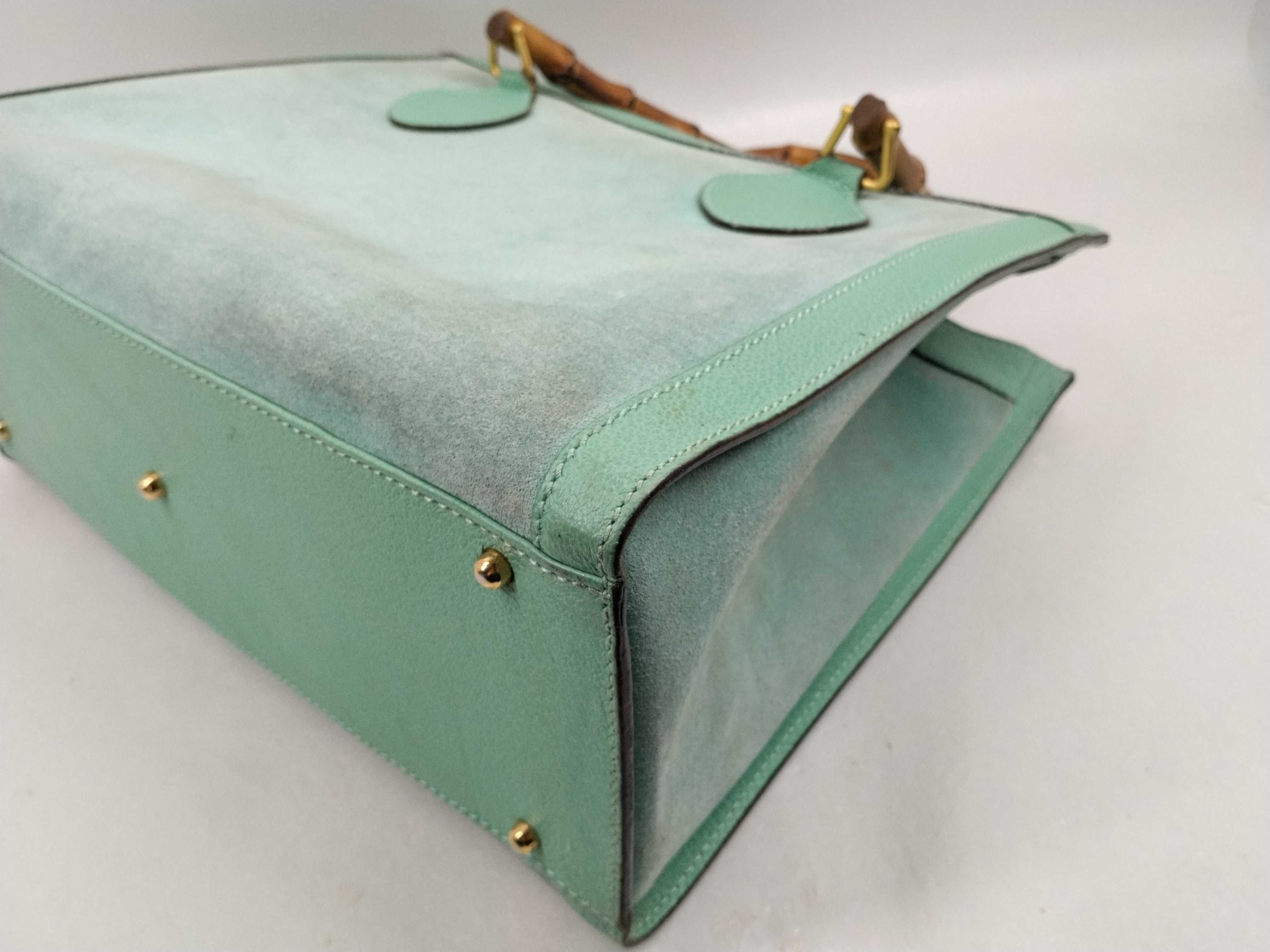 Bamboo Leather Turquoise Hand Tote Handbag — view 6