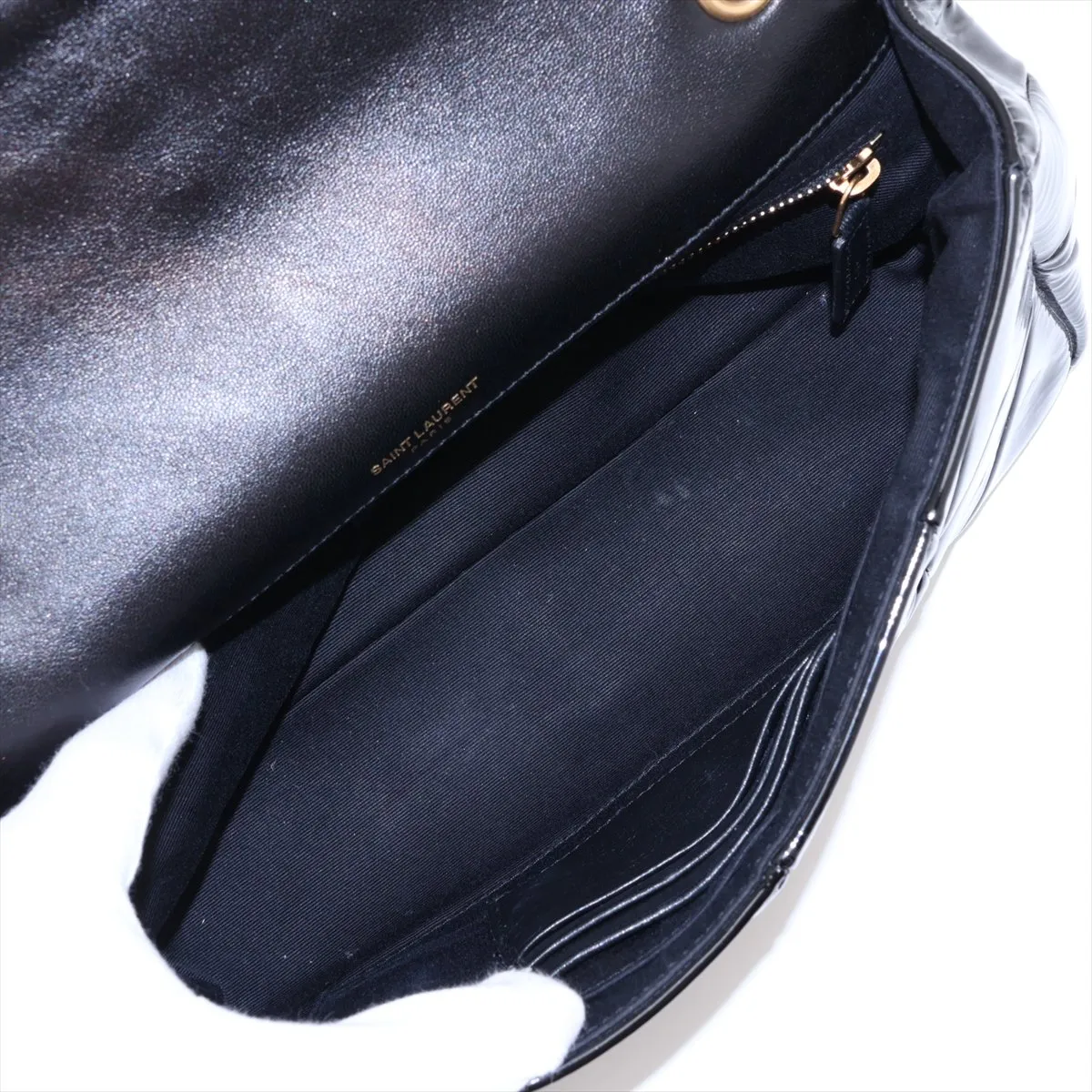 Jamie 515821 Patent Leather Chain Shoulder Bag, Black — view 7