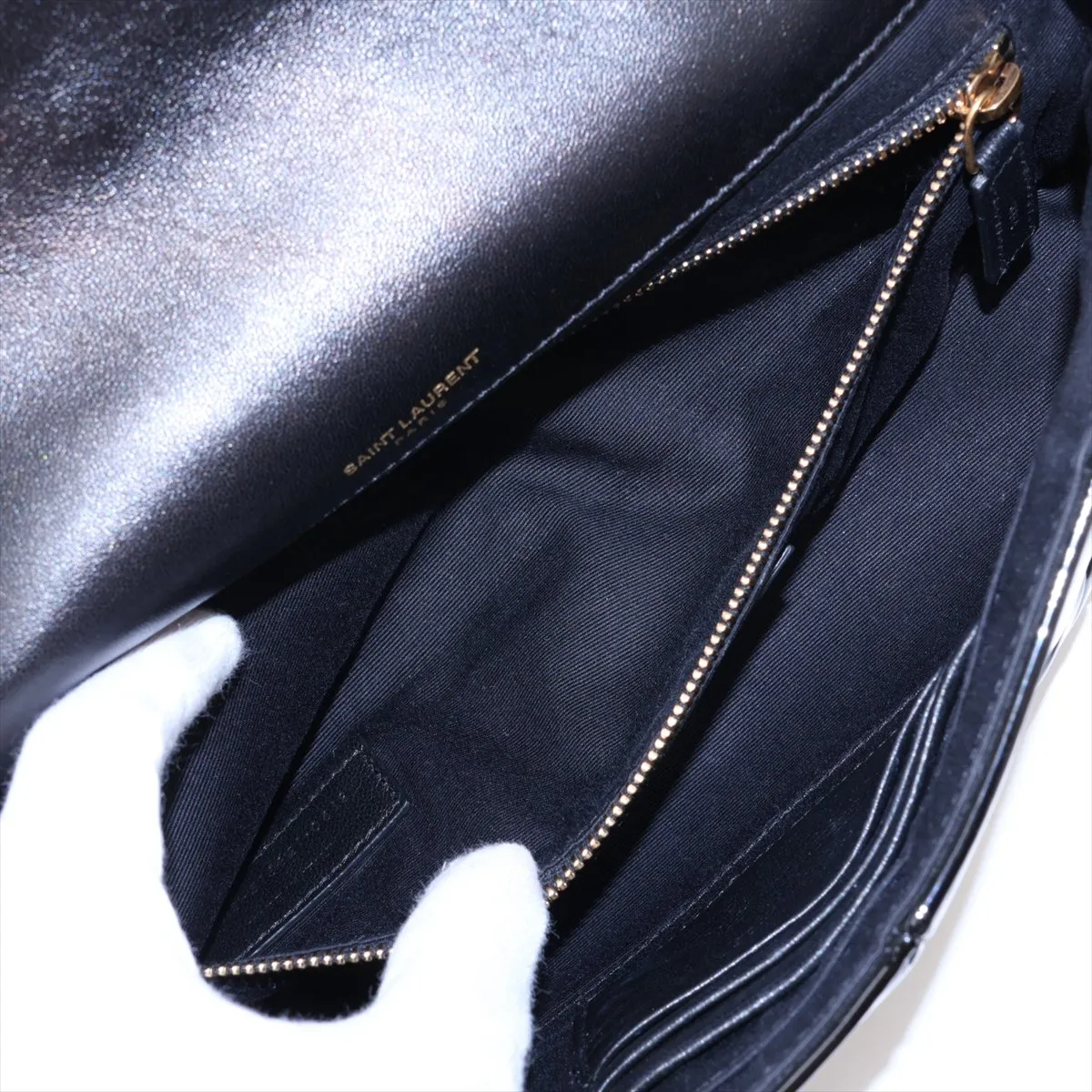 Jamie 515821 Patent Leather Chain Shoulder Bag, Black — view 8