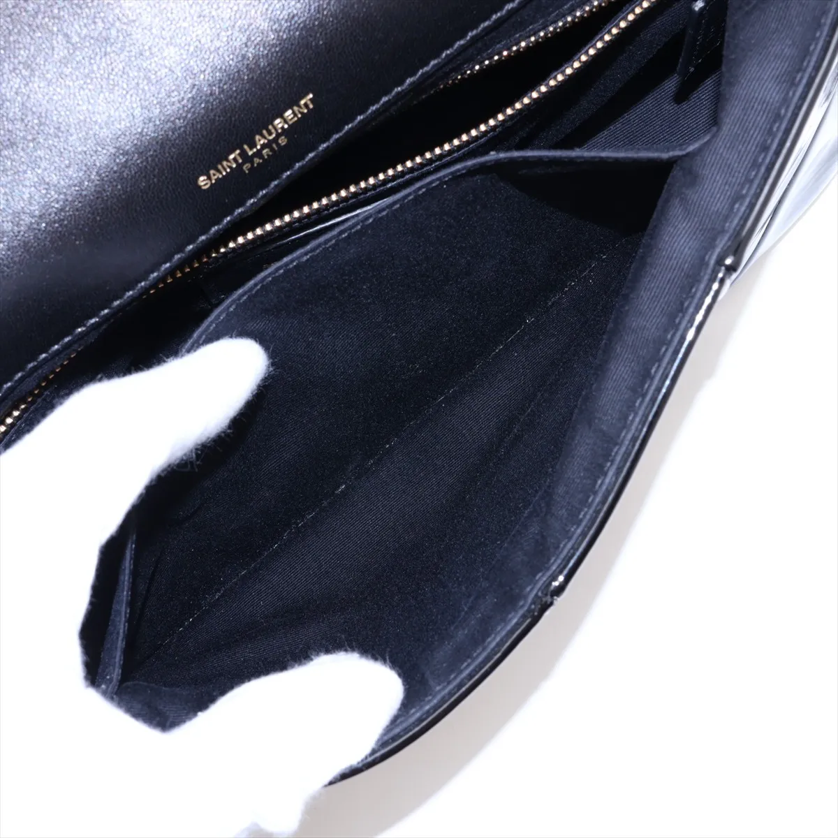 Jamie 515821 Patent Leather Chain Shoulder Bag, Black — view 9